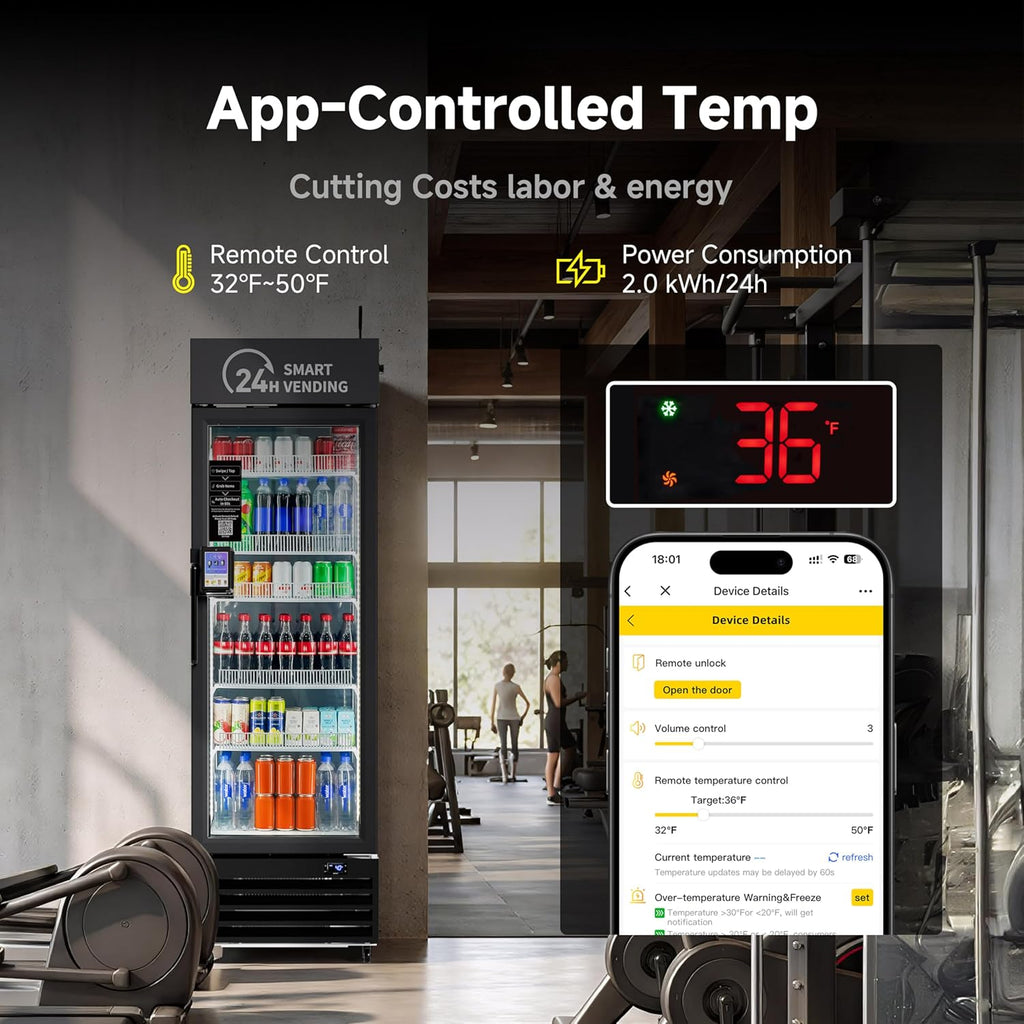 AI Vending Machine with Self-Checkout - DC360 Combo Refrigerated Vending for Fresh Food, Snacks & Cold Beverages - Real Time Inventory - Ideal for Office, School, Hospital, Gym (Black)