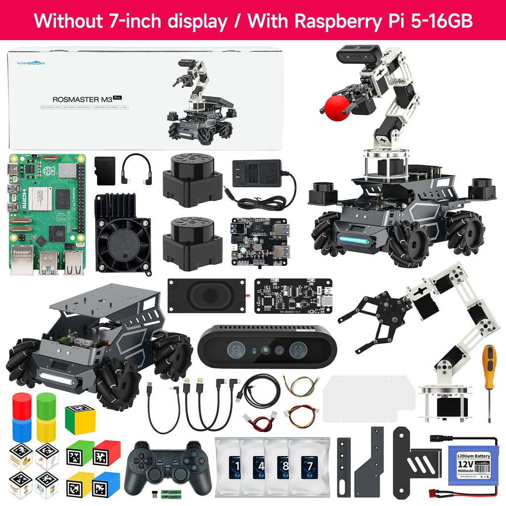 Yahboom ROS2 Robot Kit with Jetson Orin Nano 8GB Super Large AI Model with 6DOF Robotic Arm, 7-inch HD Display,AI Voice Interaction Module Provides AI Vision App Control
