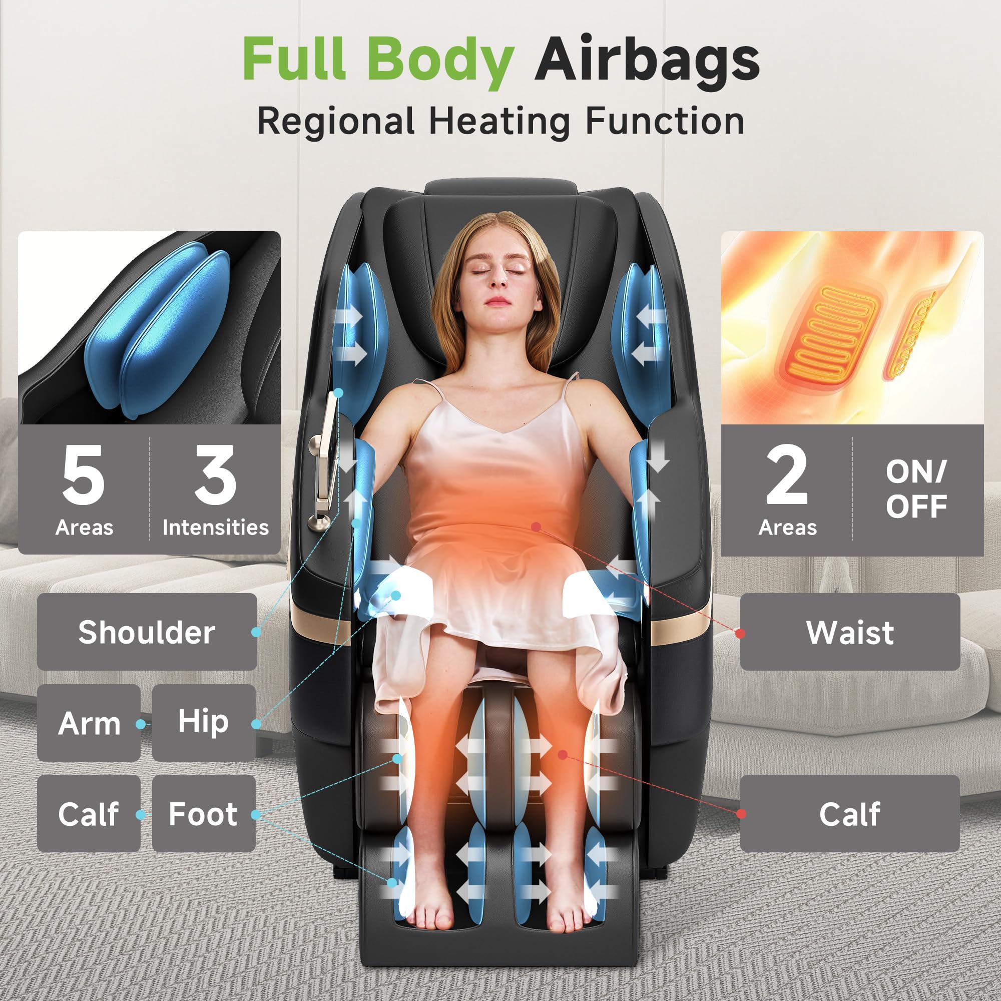 Real Relax 2025 Full Body Massage Chair, Zero Gravity Shiatsu Massage Chair Recliner, Foot Massage, Bluetooth, Large Control Screen (Brown and Gold)