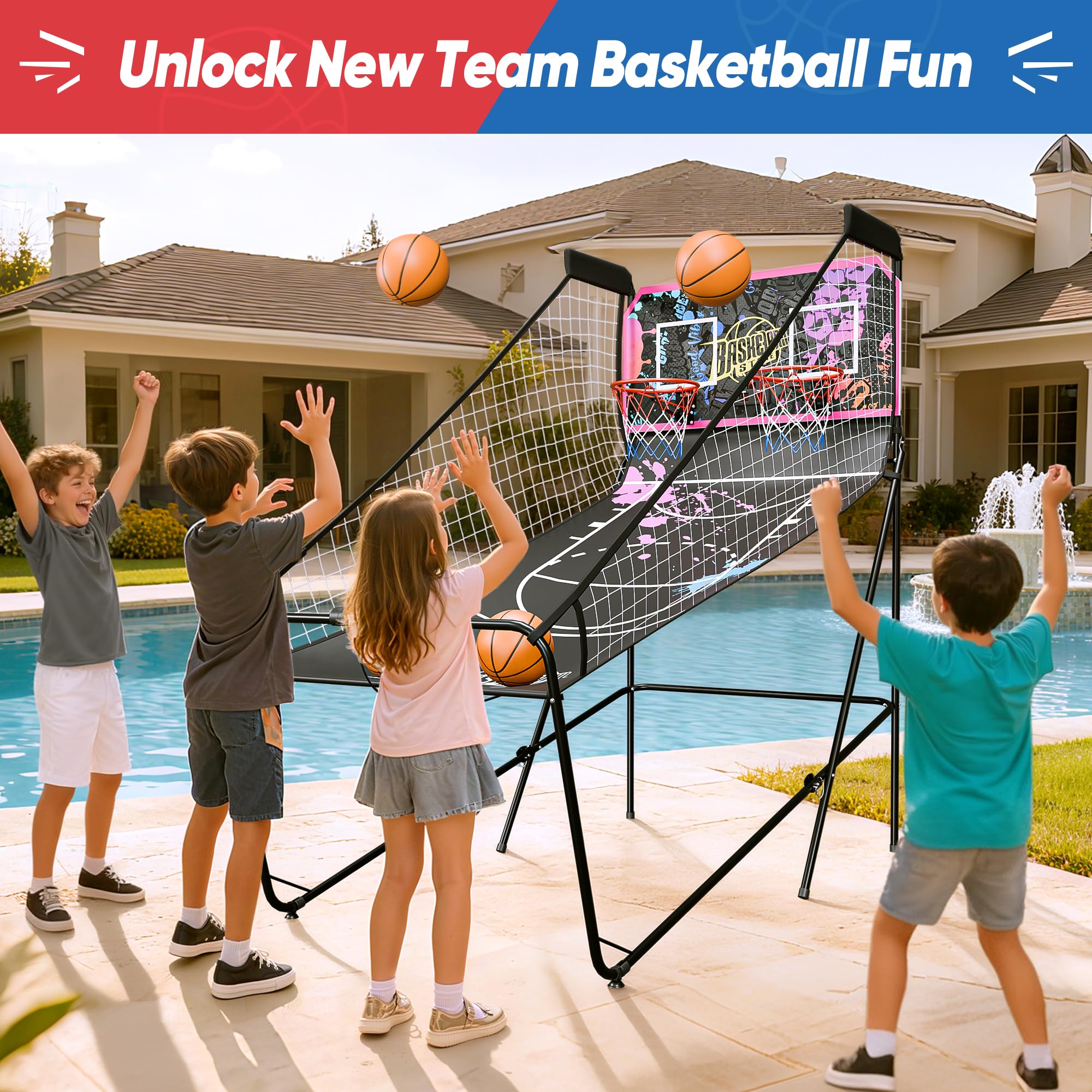 Basketball Arcade Game Shot Creator Indoor Foldable Electronic Double Shootout Sport Game Official Home Dual Shot Basketball 2 Player with 4 Balls (Black Purple)