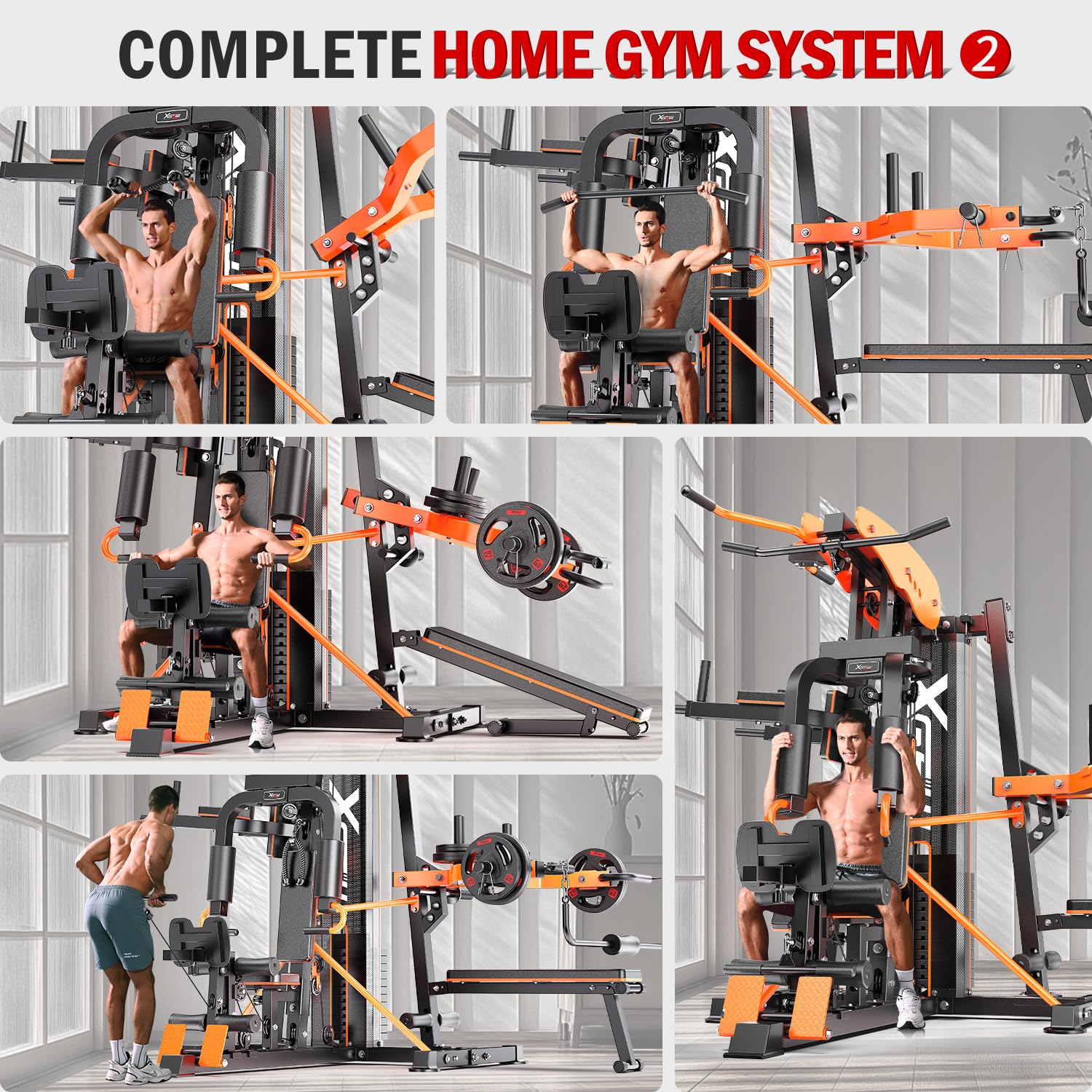 XGSW Multi-Function Home Gym Workout Station, Featuring a Pulley System, arm Trainer, and Leg Trainer for Full-Body Workouts.