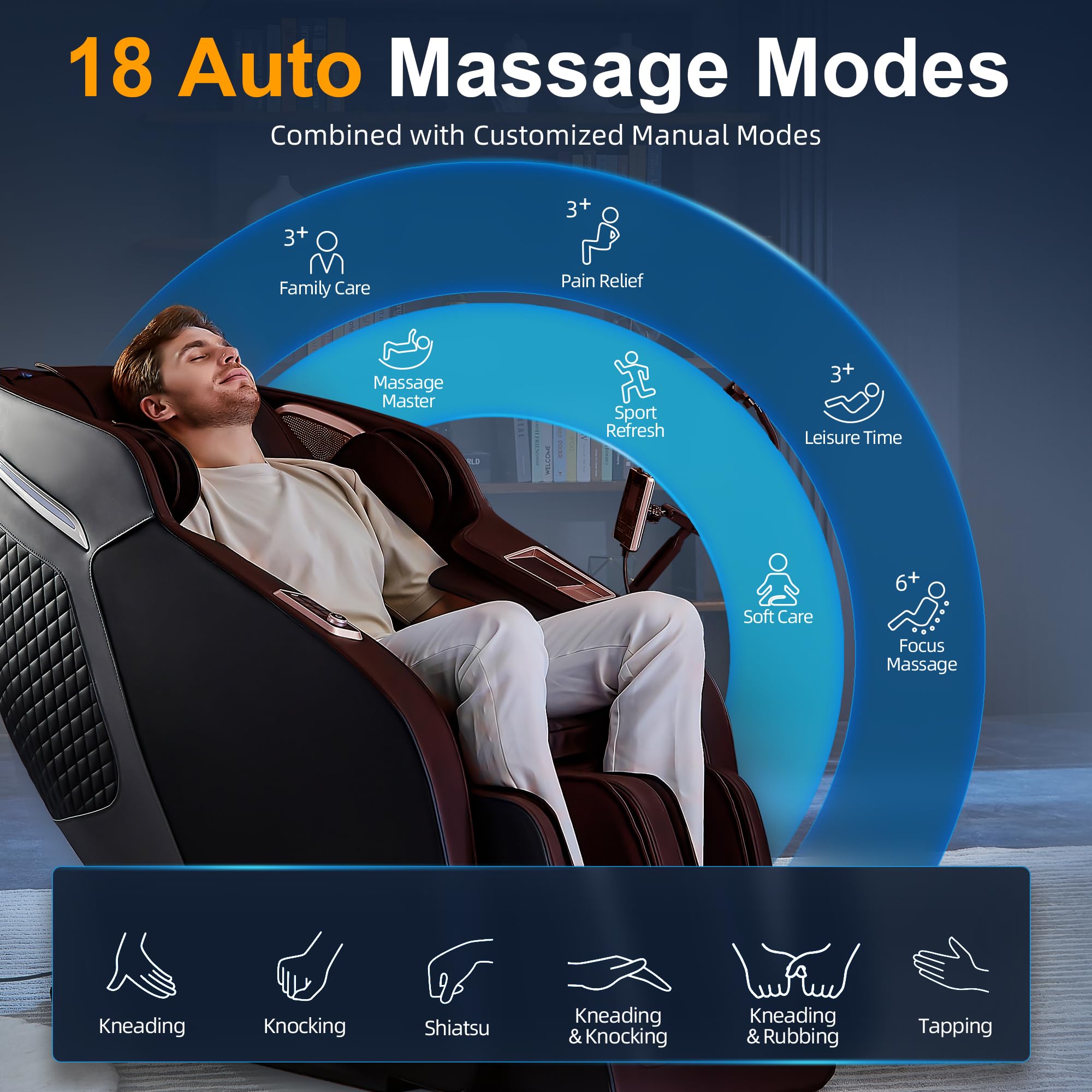 Luxury 4D Full Body Massage Chair with Calf Kneading, Zero Gravity SL-Track Shiatsu Recliner ,18 Auto Modes & 6 Massage Techniques,Lumbar & Calf Heating,Foot Roller,Voice/App/Touch Control,Body Scan
