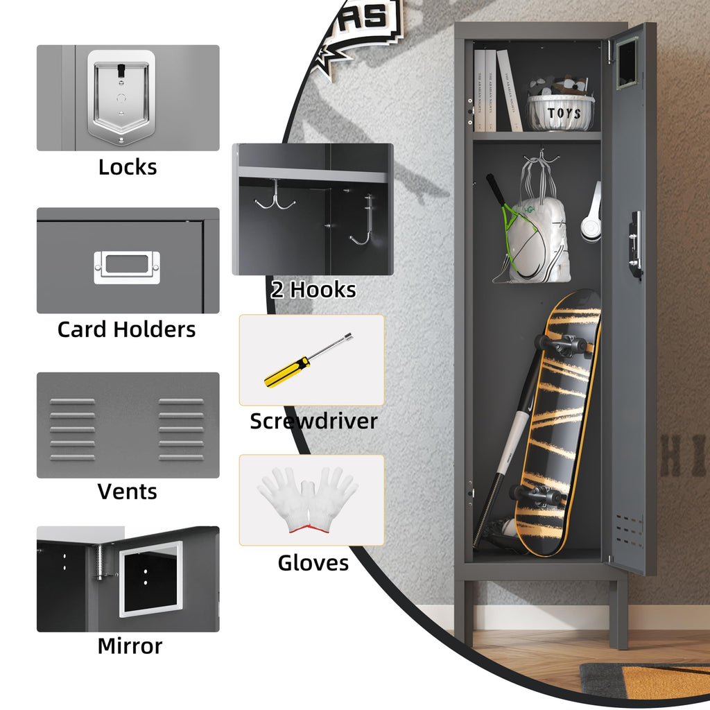 BUTISOW Metal Lockers - 66" Height Steel Lockers for Employees with 5 Door Storage Locker with Card Slot for Employees Gym School Home Office Garage - Assembly Required