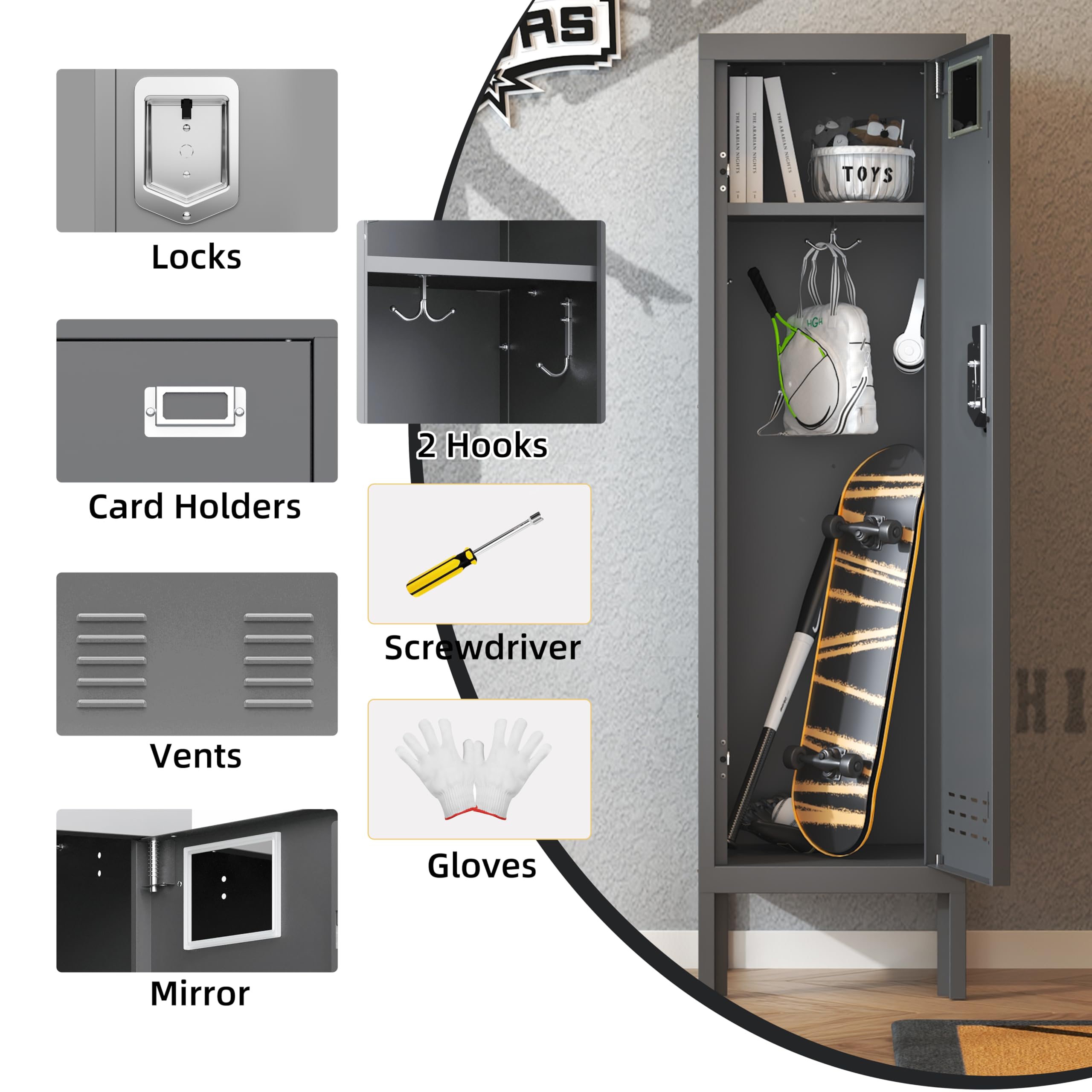 BUTISOW Metal Lockers - 66" Height Steel Lockers for Employees with 5 Door Storage Locker with Card Slot for Employees Gym School Home Office Garage - Assembly Required