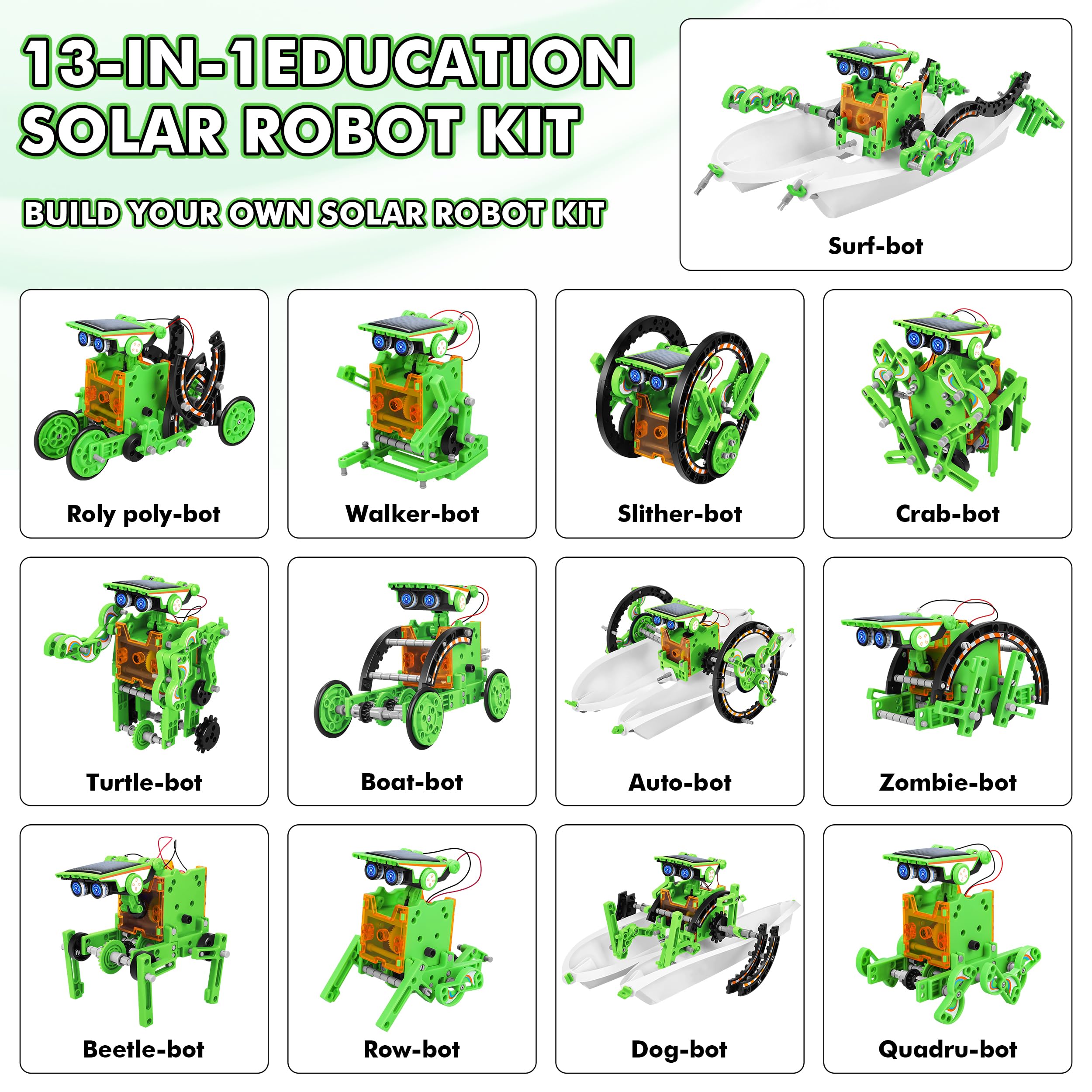 Bottleboom STEM 13-in-1 Education Solar Power Robots Toys for Boys Age 8-12, Educational Toy Science Kits for Kids Experiment Robotics Set Birthday Gifts for 8 9 10 11 12 Years Old