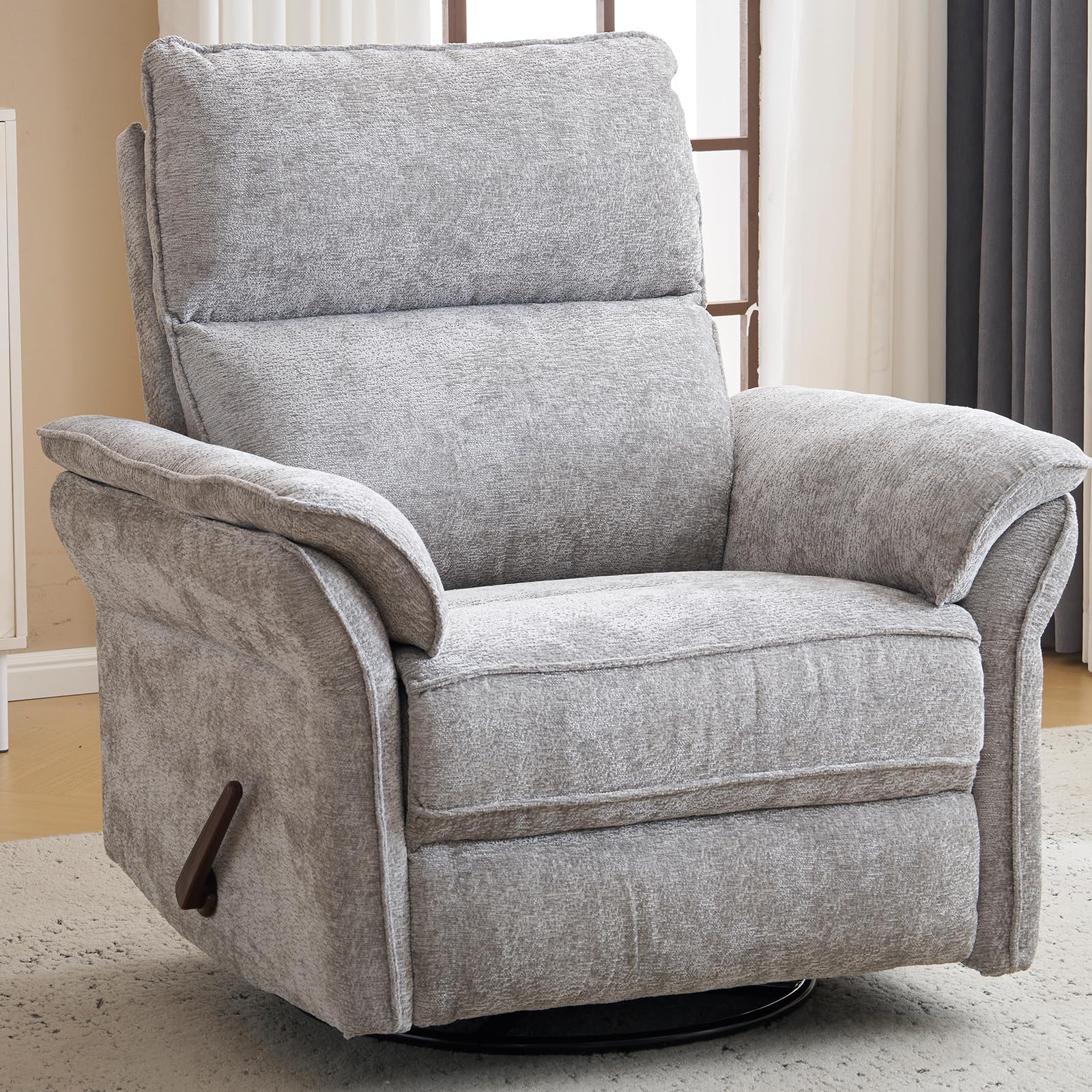 Oversized Rocking Chair Nursery with Massage and Heat, Glider Recliner Nursery Chair with Adjustable Headrest, Power Swivel Rocker Recliner Chair with USB Port, Dark Grey