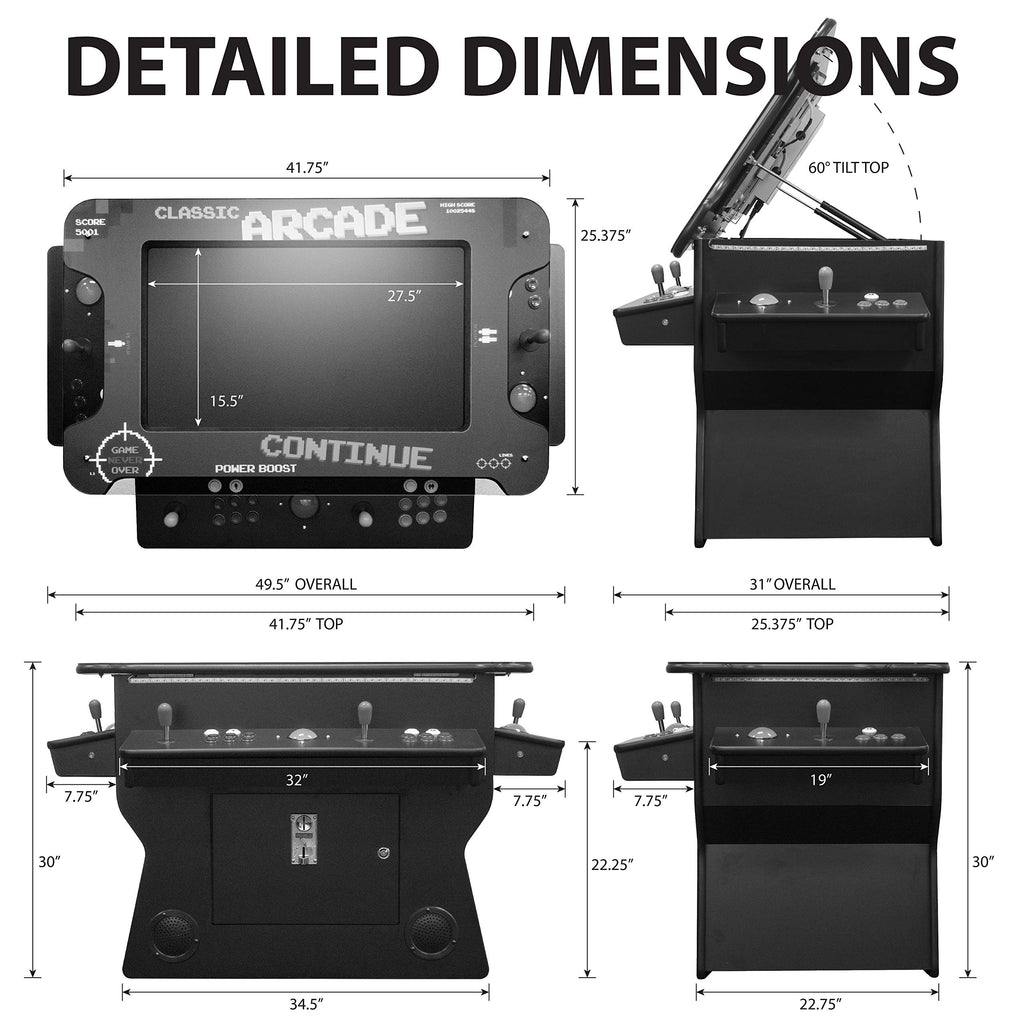 Creative Arcades Full Size Commercial Grade Cocktail Arcade Machine w/Lifting Screen | Trackball | Three-Sided | 4 Sanwa Joysticks | 2 Stools (4500 Games & 32" Screen & Woodgrain Edition)