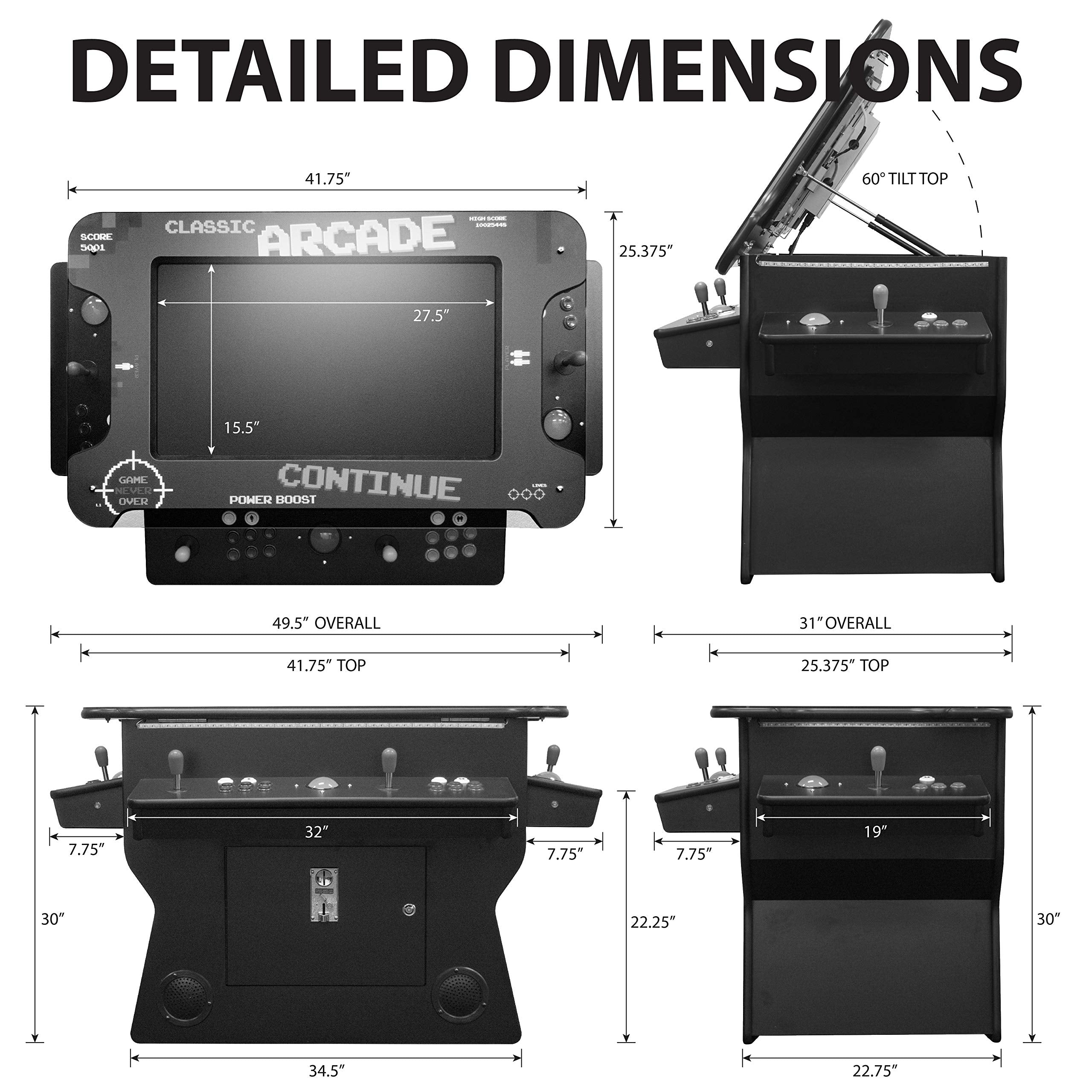 Creative Arcades Full Size Commercial Grade Cocktail Arcade Machine w/Lifting Screen | Trackball | Three-Sided | 4 Sanwa Joysticks | 2 Stools (4500 Games & 32" Screen & Woodgrain Edition)