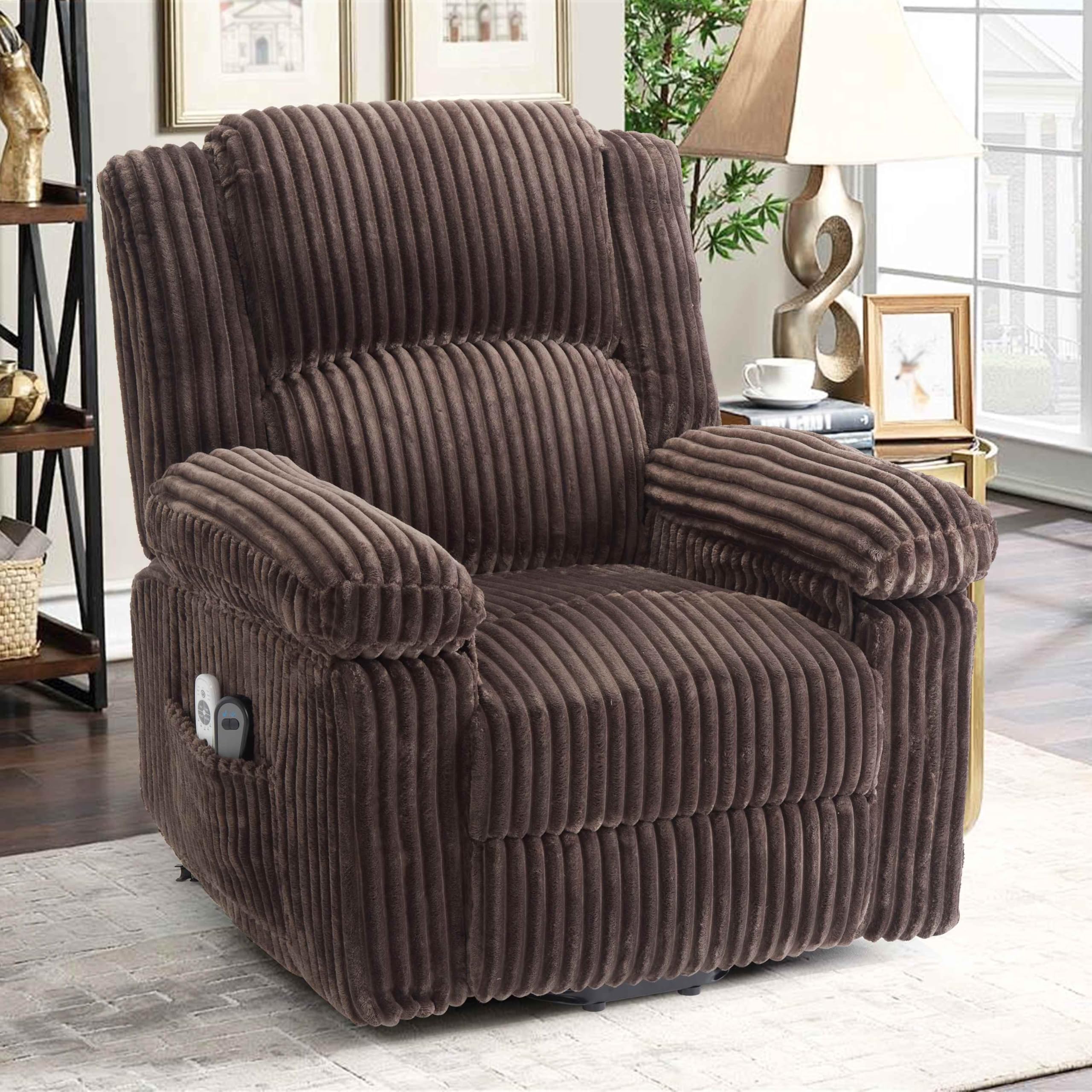 GarveeHome Power Lift Recliner Chair - Heat and Massage, PU Leather Electric Lift Recliner for Elderly & Mobility Impaired，Reclining Sofa with Side Pocket for Living Room
