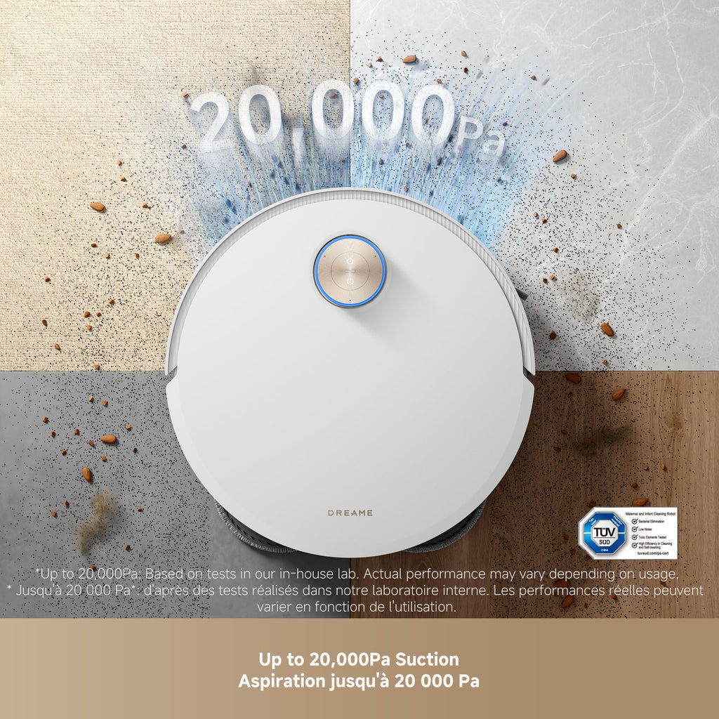 DREAME Aqua10 Roller AE Robot Vacuum, Roller Mop Fresh Water Mopping, Carpet-Safe Roller Guard, Auto-Empty, 30,000Pa Suction, 212℉ Hot Water Mop Washing, Hot Air Drying, 100% Detangling, Voice Control