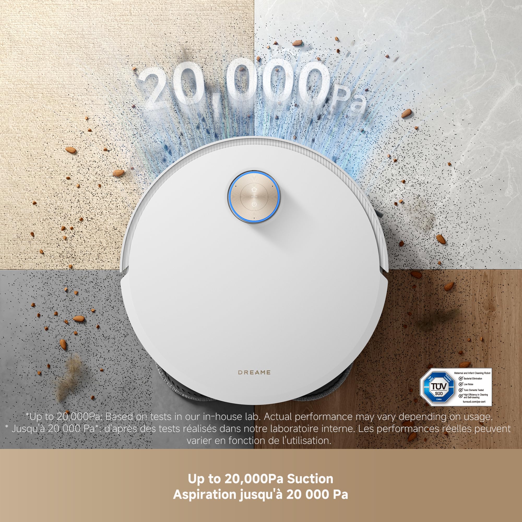 DREAME Aqua10 Roller AE Robot Vacuum, Roller Mop Fresh Water Mopping, Carpet-Safe Roller Guard, Auto-Empty, 30,000Pa Suction, 212℉ Hot Water Mop Washing, Hot Air Drying, 100% Detangling, Voice Control