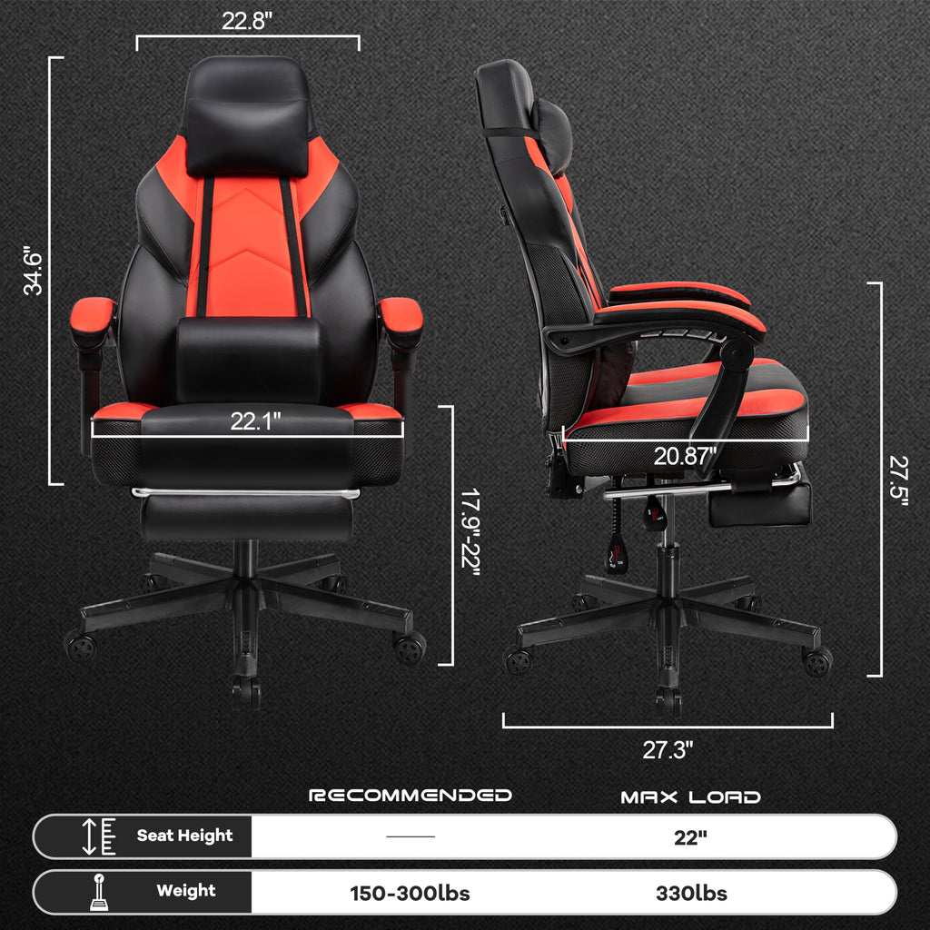 Gaming Chair for Adult, Computer Chair with Footrest Video Game Chair Big and Tall Gaming Chair with Massage Lumbar Support, Adjustable Height and 360° Swivel Seat(Grey)