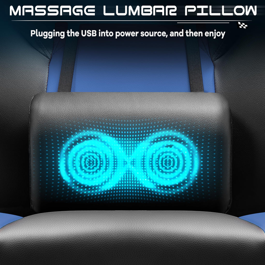 Gaming Chair for Adult, Computer Chair with Footrest Video Game Chair Big and Tall Gaming Chair with Massage Lumbar Support, Adjustable Height and 360° Swivel Seat(Grey)