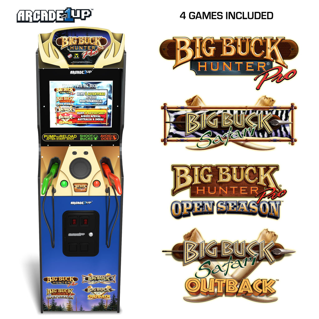 Arcade1Up Big Buck Hunter Pro Deluxe Arcade Machine for Home, 5-Foot-Tall Stand-up Cabinet, 4 Classic Games, and 17-inch Screen
