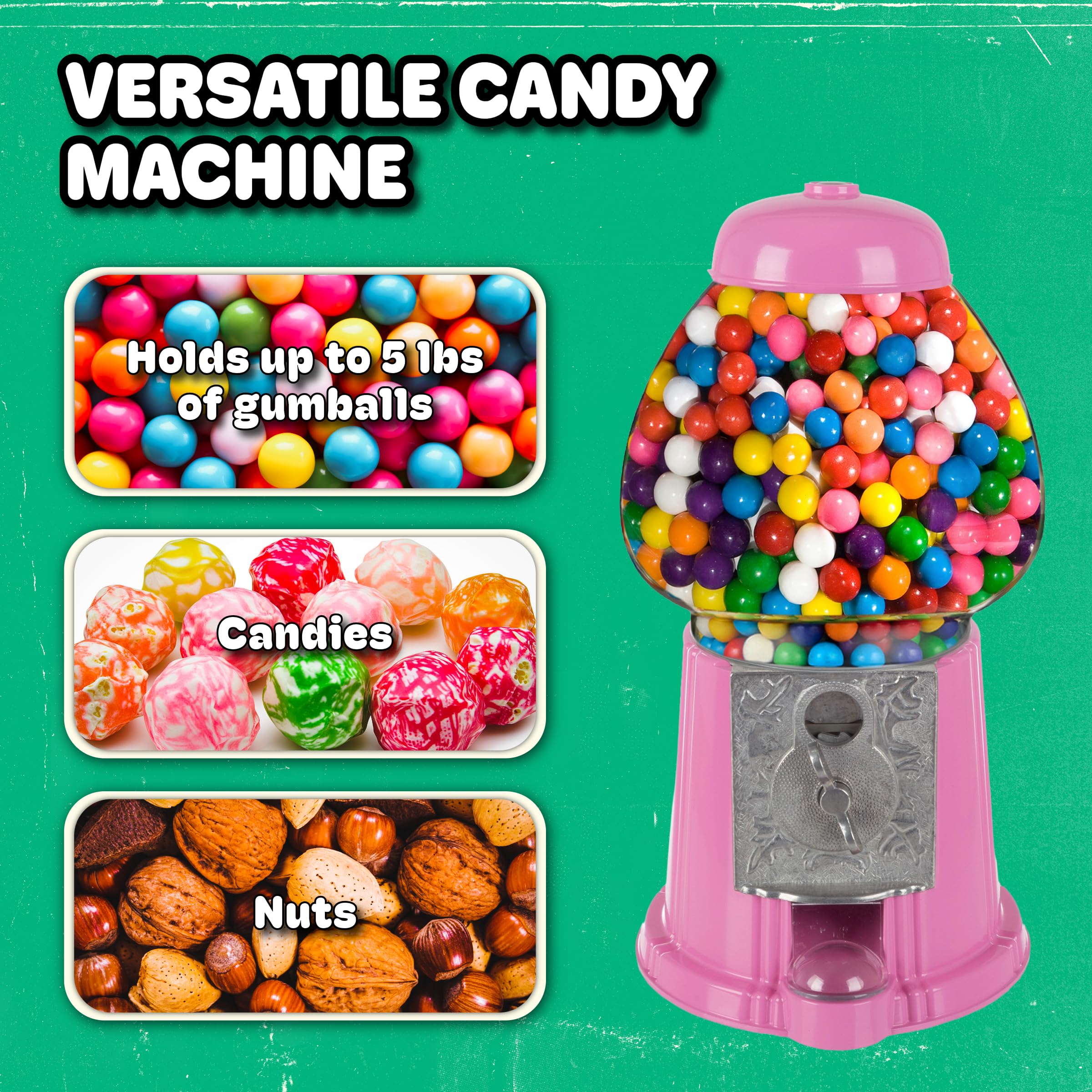 Vintage Gumball Machine - 11-Inch Retro-Style, Coin-Operated Cast Metal Vending Machine with Glass Globe and Free Spin by Great Northern Popcorn (Red)