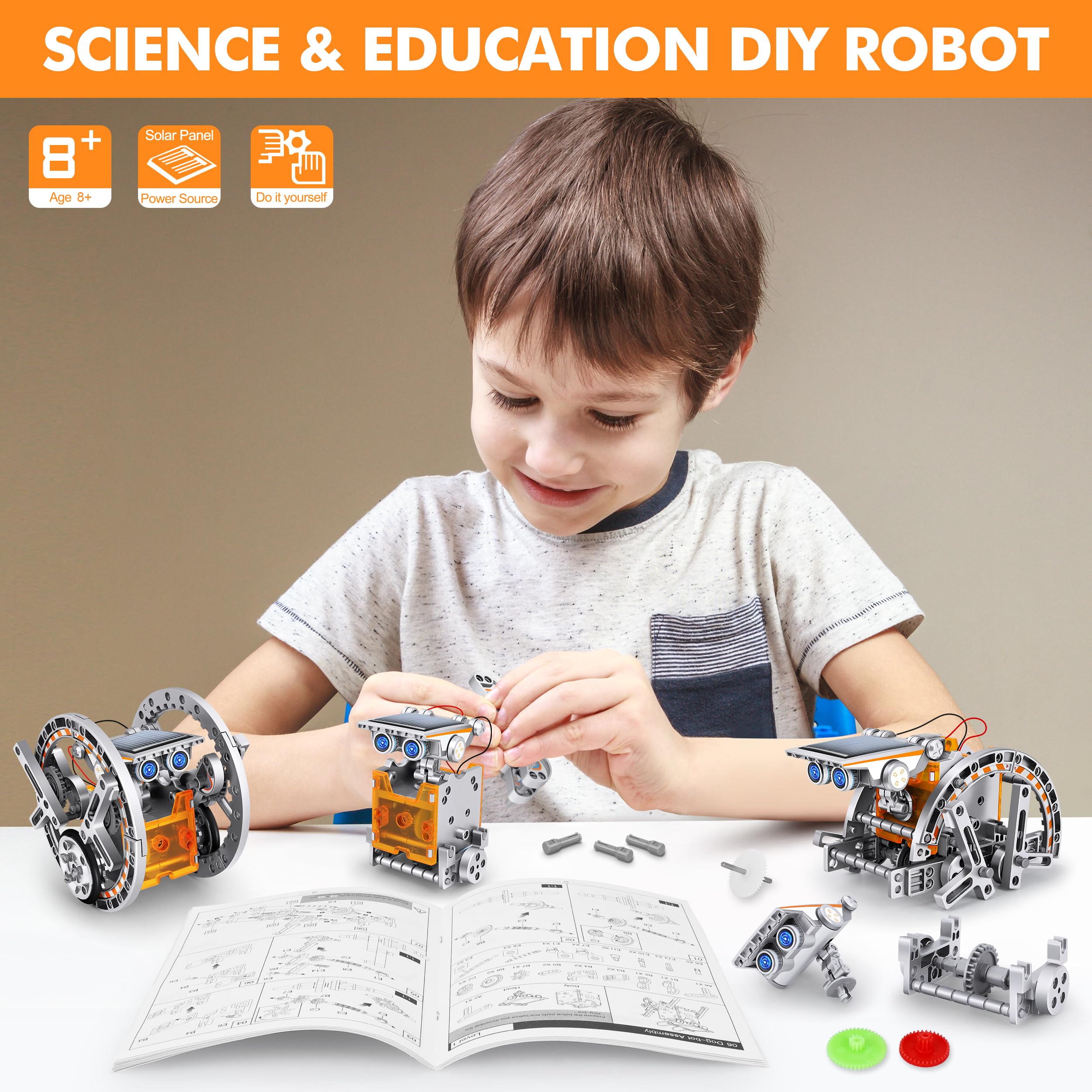 Bottleboom STEM 13-in-1 Education Solar Power Robots Toys for Boys Age 8-12, Educational Toy Science Kits for Kids Experiment Robotics Set Birthday Gifts for 8 9 10 11 12 Years Old