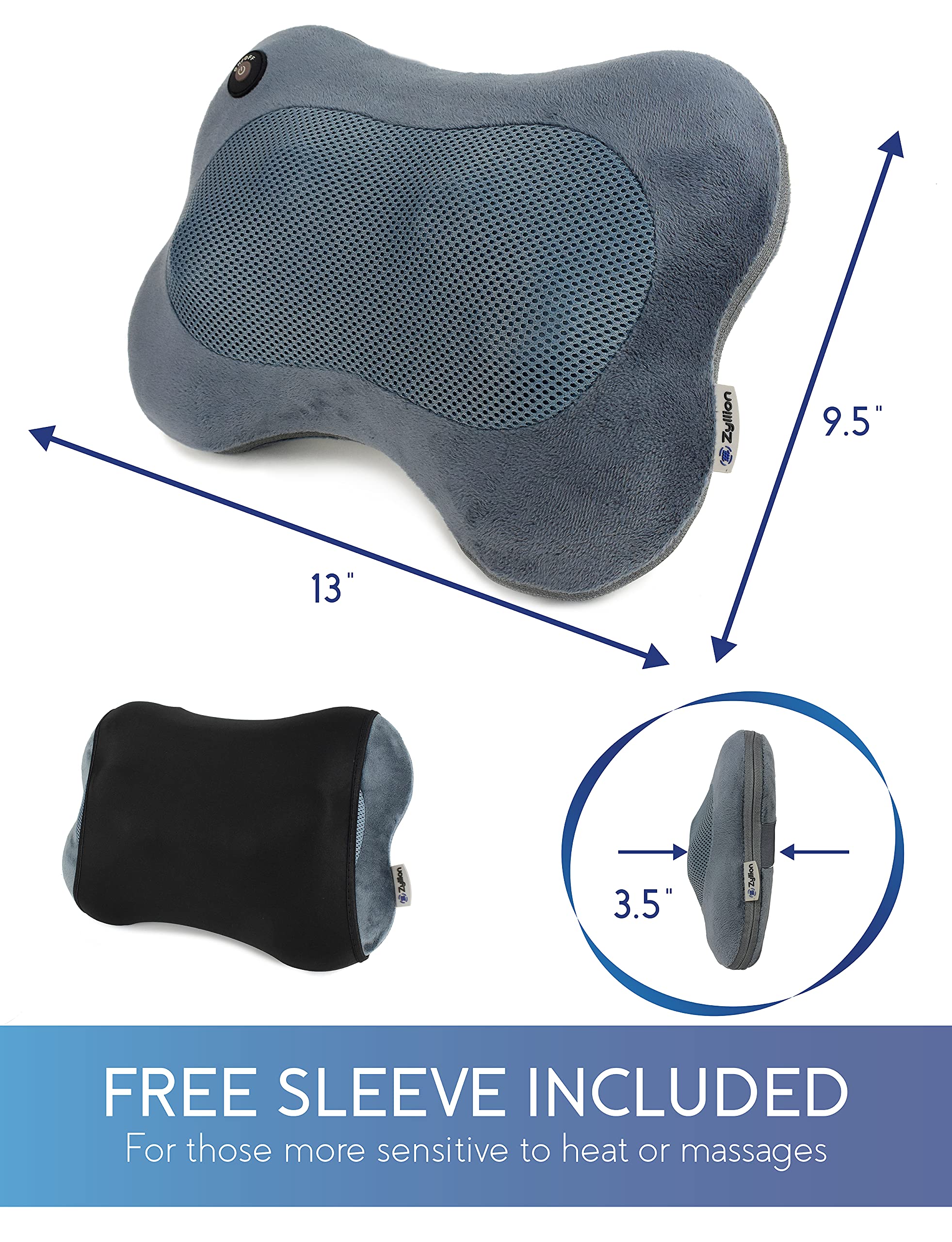 Zyllion Shiatsu Back and Neck Massager with Heat - 3D Electric Kneading Deep Tissue Massage Pillow for Muscle Pain Relief, Black, ZMA-13