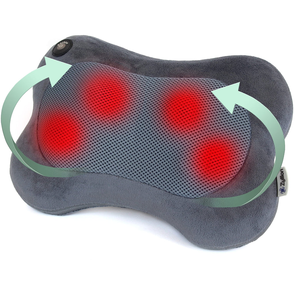 Zyllion Shiatsu Back and Neck Massager with Heat - 3D Electric Kneading Deep Tissue Massage Pillow for Muscle Pain Relief, Black, ZMA-13