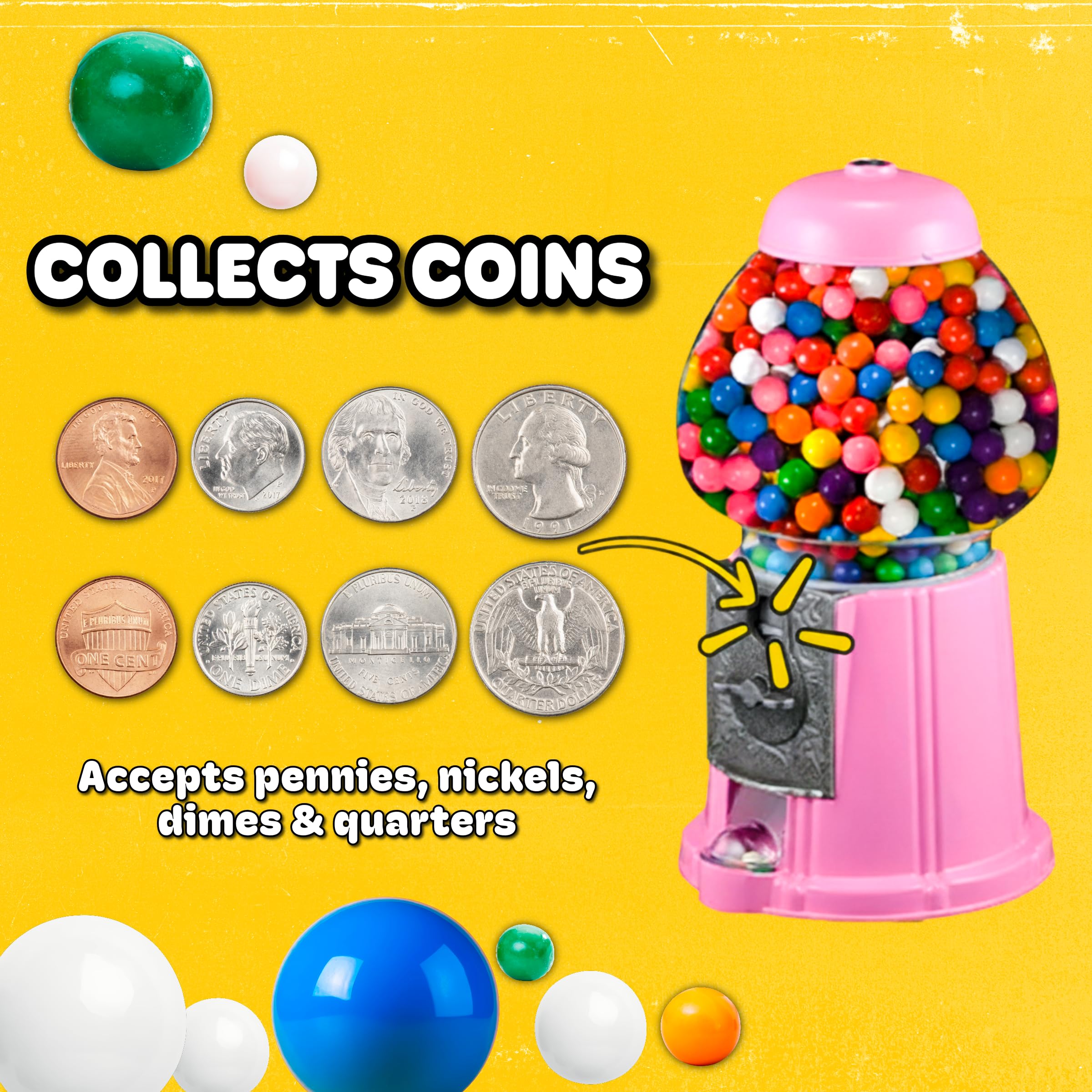 Vintage Gumball Machine - 11-Inch Retro-Style, Coin-Operated Cast Metal Vending Machine with Glass Globe and Free Spin by Great Northern Popcorn (Red)