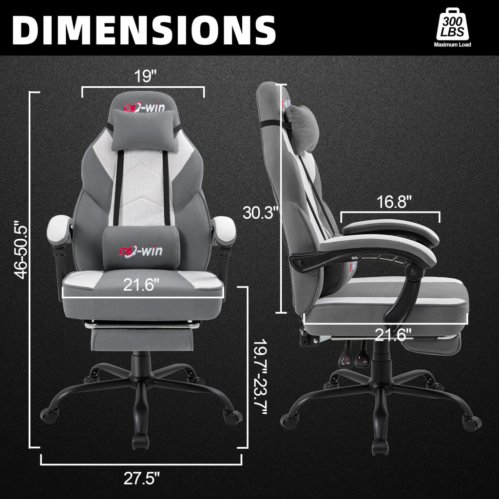 Shintenchi Big and Tall Gaming Chair Fabric Pocket Spring Cushion,High Back Recliner with Footrest and Headrest for Adults, Massage Lumbar Support for Home Office, Ergonomic Computer Desk Chair, Blue