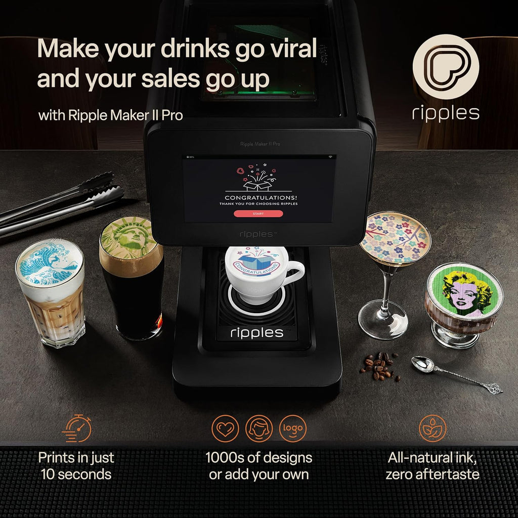 Ripples - The Original Maker PRO - Beverage-Top Printer for Foam Drinks & Desserts | Dual Pod Holders for Multi-Color Prints | Selfie & Personalized Designs | Social Media Boost | Machine Only