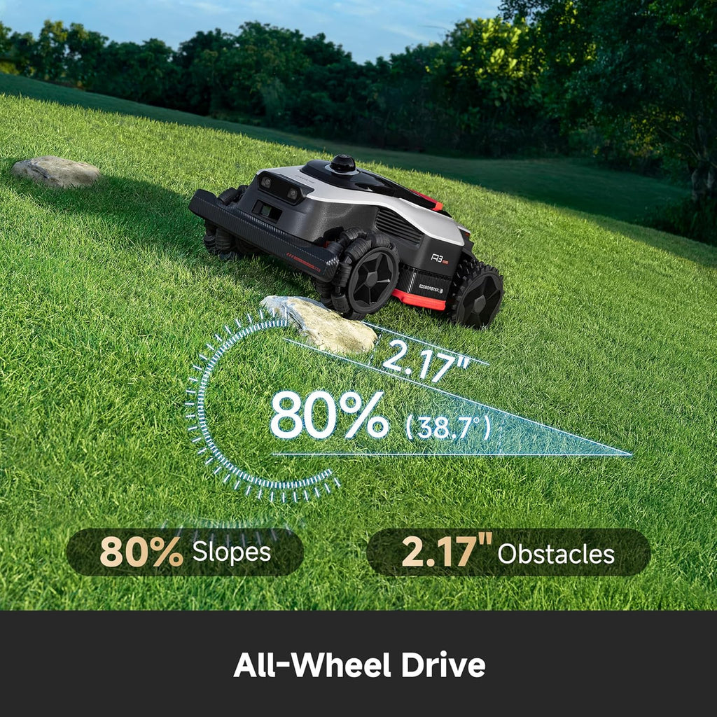 [All-Terrain Wire-Free] DREAME A3 AWD 2000 Robot Lawn Mower, 360° 3D LiDAR & AI Dual Vision Smart Robotic Mowers for 0.5 Acre, 80% Slopes & 45min Fast Charge, 1.97" Edge Trimming, 4G GPS Anti-Theft