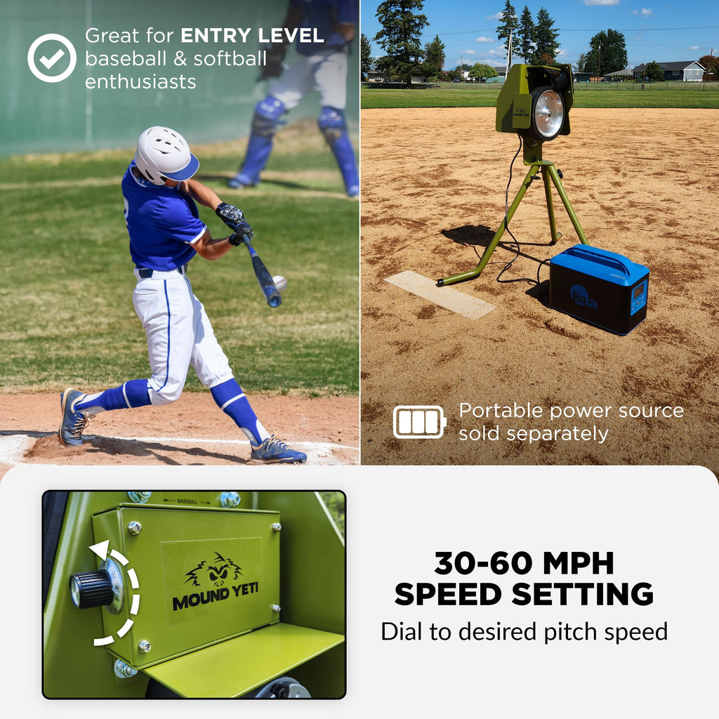 Mound Yeti Baseball Softball Pitching Machine, Youth and Adult Single Wheel Pitching Machine for Baseball and Softball, Training Equipment