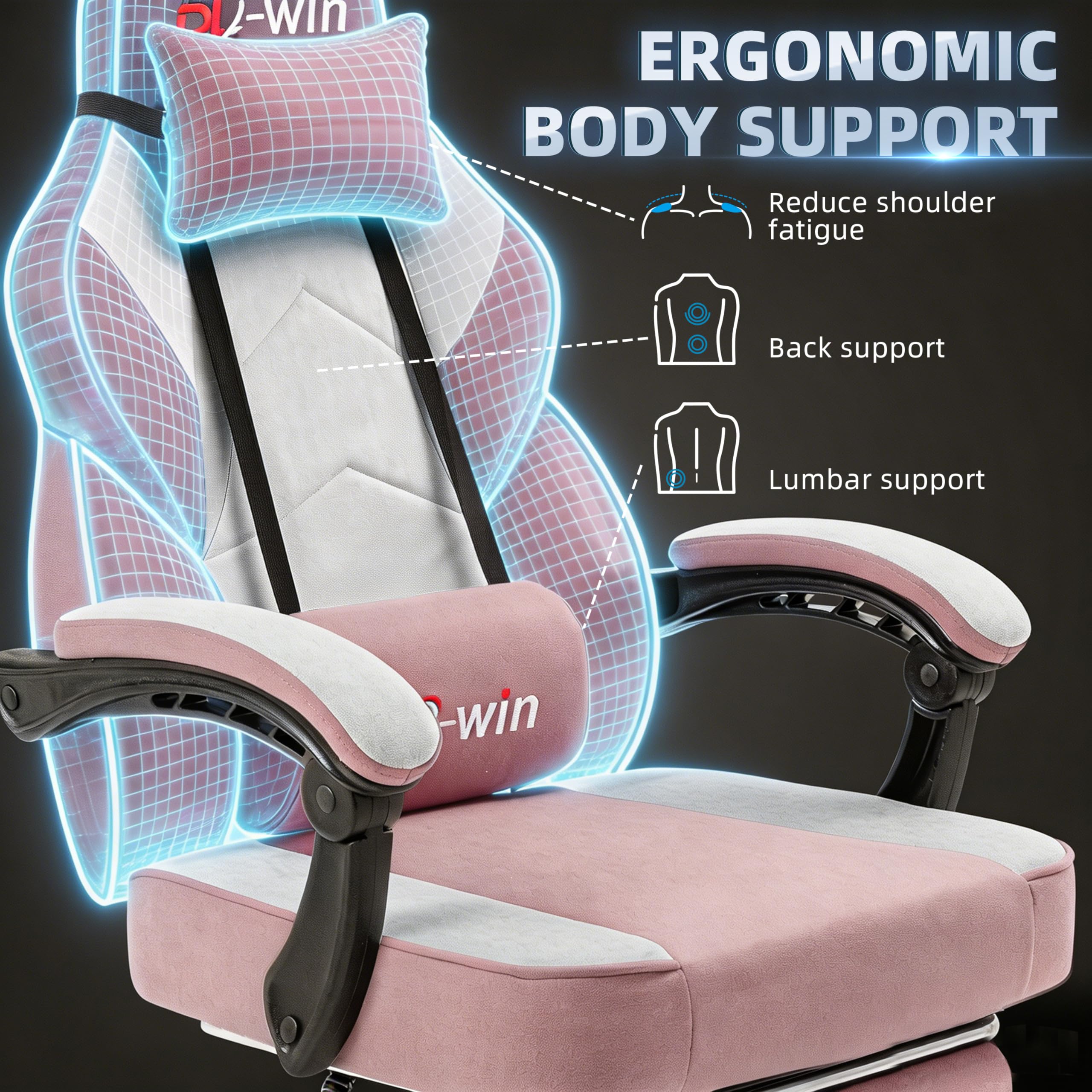 Shintenchi Big and Tall Gaming Chair Fabric Pocket Spring Cushion,High Back Recliner with Footrest and Headrest for Adults, Massage Lumbar Support for Home Office, Ergonomic Computer Desk Chair, Blue