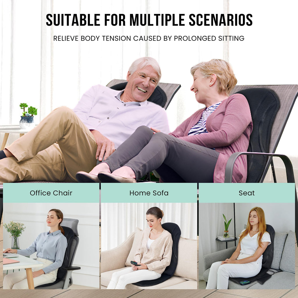 Snailax Back Massager with Heat, Massage Seat Cushion with 10 Motors, Massage Chair Pad for Home Office Use, 5 Modes & 3 Intensity Levels, 2 Heat Settings with 30-60-90 Mins Timer, Gifts for Him Her