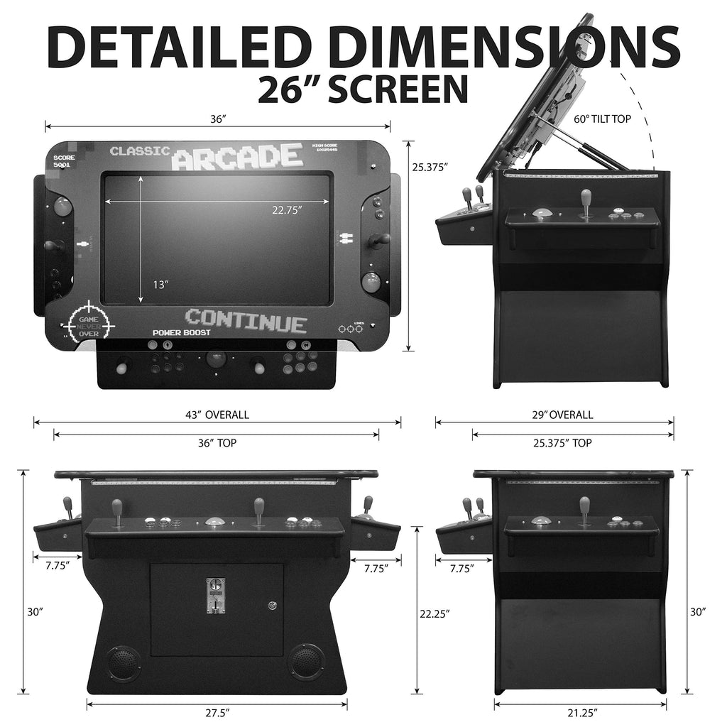 Creative Arcades Full Size Commercial Grade Cocktail Arcade Machine w/Lifting Screen | Trackball | Three-Sided | 4 Sanwa Joysticks | 2 Stools (4500 Games & 32" Screen & Woodgrain Edition)