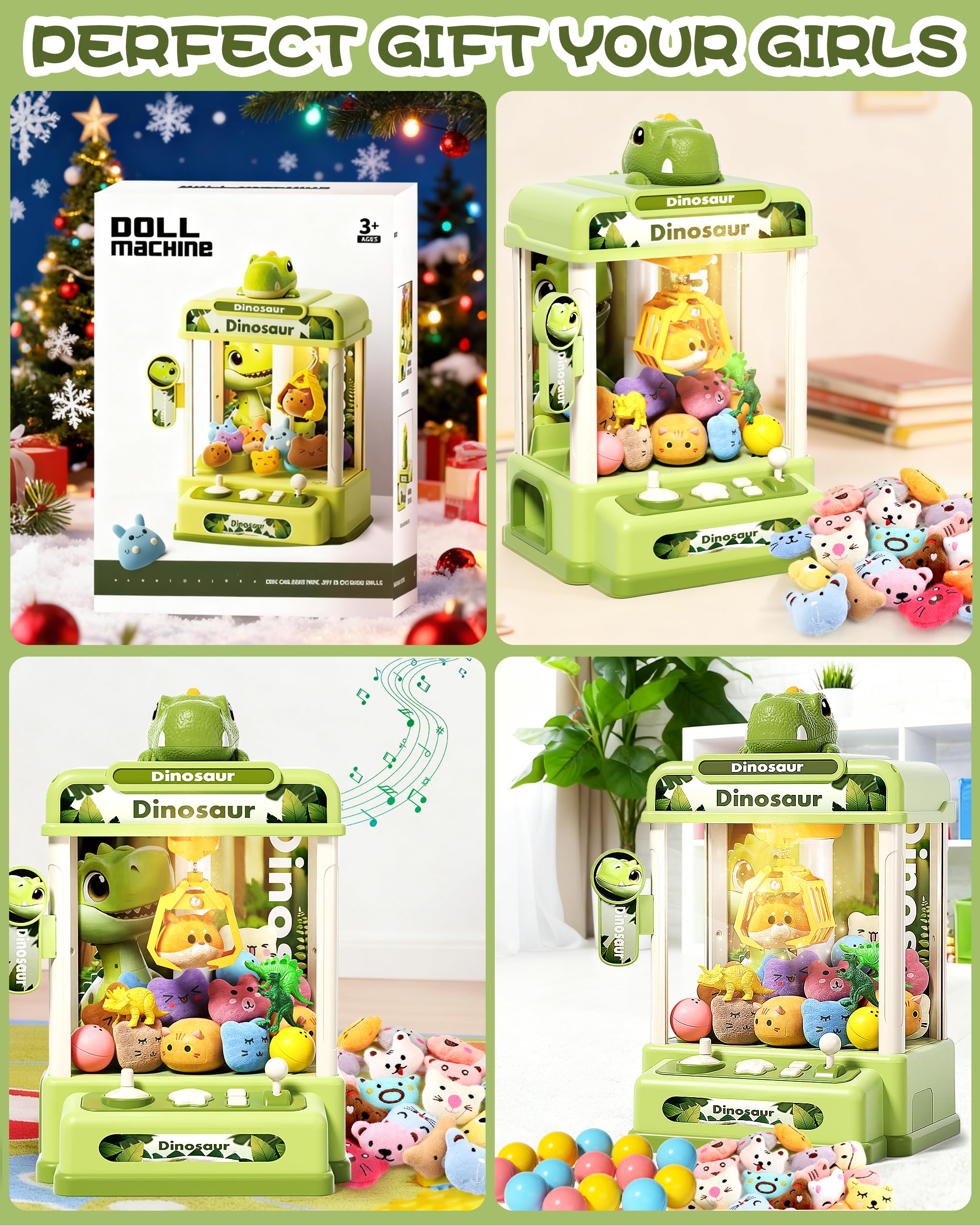 STACTCUTE 78PCS Large Dinosaur Claw Machine for Kids, No Assembly Required - Electronic Arcade Game with Music & Lights, Vending Machine Toy Prize Dispenser - Birthday Gift for Boys & Girls Age 3+