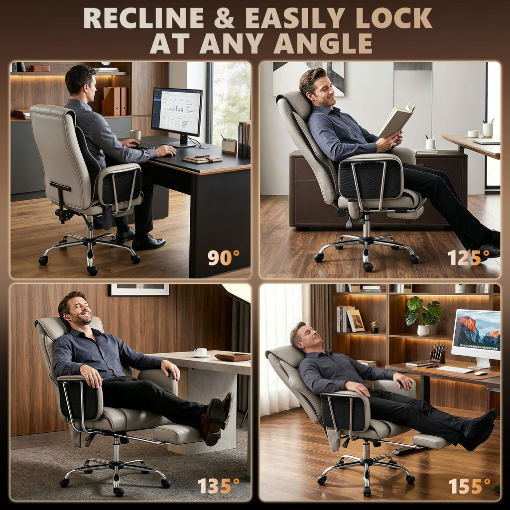 HOMCOM Massage Office Chair with 6-Point Vibration, 155° Recline & Retractable Footrest, PU Leather Executive Computer Desk Chair with Lumbar Support, Pocket Springs, Wheels for Home Office, Black