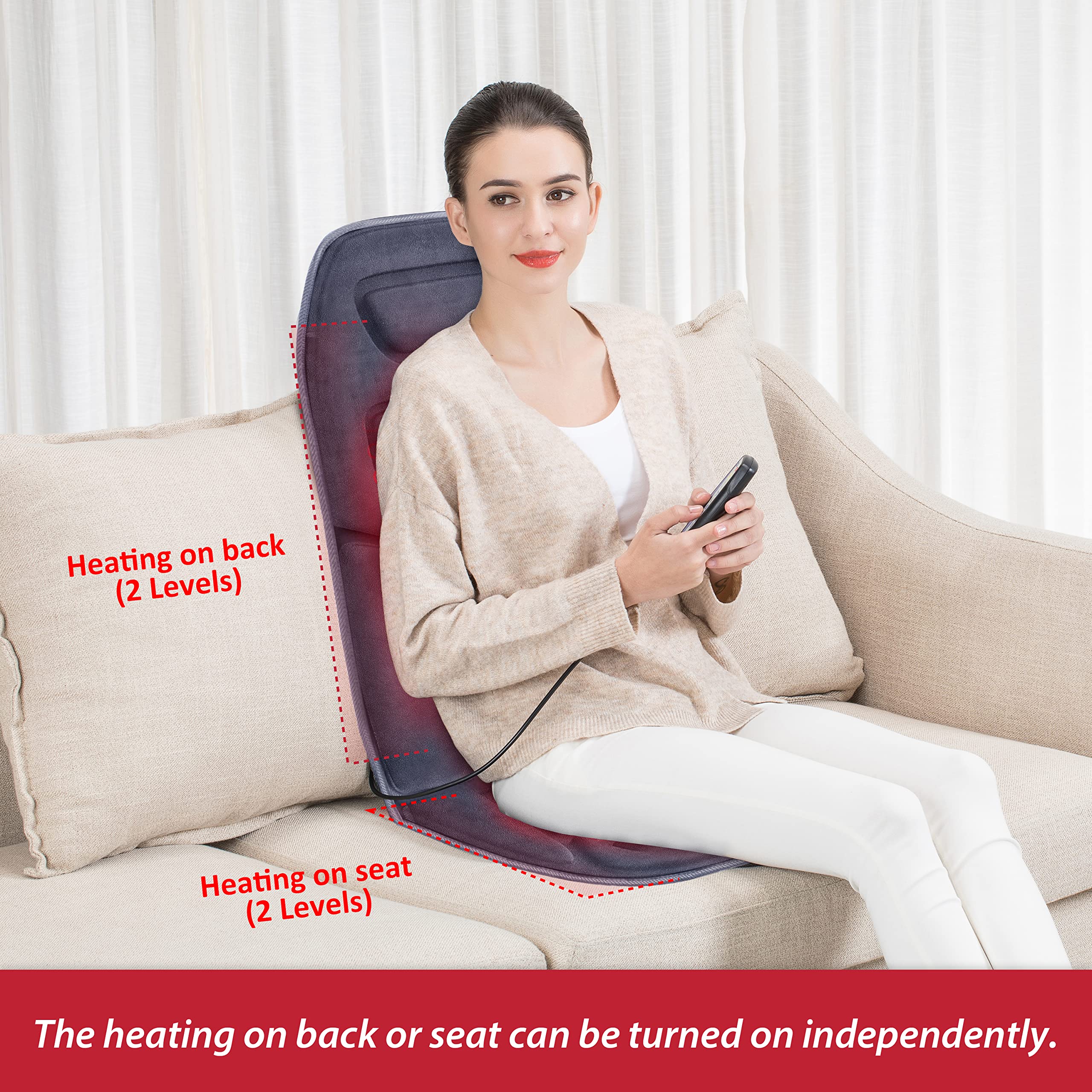 COMFIER Vibration Back Massager Seat Cushion with Heat,Father Day Dad Gifts for Men,10 Motors Massage Chair Pad,Chair Massager for Pain Relief at Office/Home, Father Day Gift