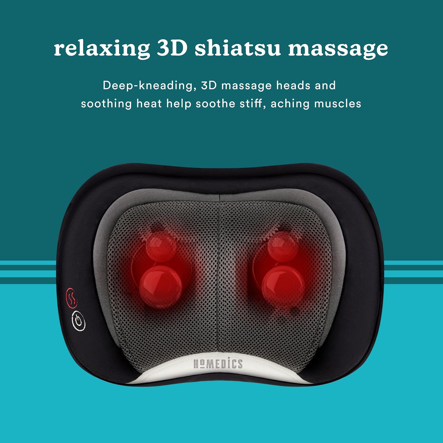 Homedics Shiatsu Back Massager with Heat, 3D Deep Tissue Massage Pillow for Neck & Shoulders, Electric Kneading Lumbar Massager Cushion for Upper & Lower Back Pain Relief, Portable Home Office Travel