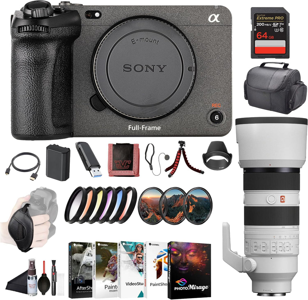 Sony FX3 / FX3A Cinema Camera with FE 70-200mm Lens Bundle | For Professional Video Production | Full-Frame + 64GB Memory Card + NP-FZ100 Battery + Filter Kit + Card Reader