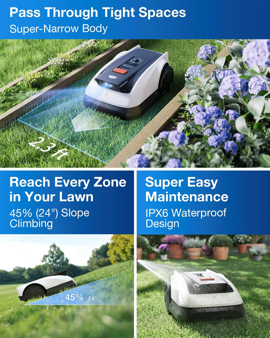 ECOVACS Goat A3000 LiDAR PRO Robotic Lawn Mower for Up to 3/4 Acre, 7500 mAh Battery with 189W Fast Charging, Wire-Free Dual-LiDAR Navigation, Built-in TruEdge Edge Trimmer, Smart App Control