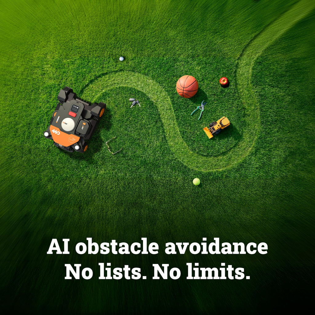 WORX Landroid Vision Cloud Robot Lawn Mower, No Perimeter Wire Robot Mower for 1/4 Acre, AI Obstacle Avoidance and RTK Cloud Navigation, 30% Slope, Auto Mapping, App Control, WR310