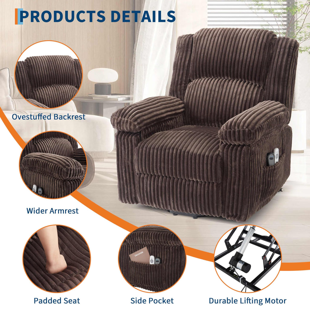 GarveeHome Power Lift Recliner Chair - Heat and Massage, PU Leather Electric Lift Recliner for Elderly & Mobility Impaired，Reclining Sofa with Side Pocket for Living Room