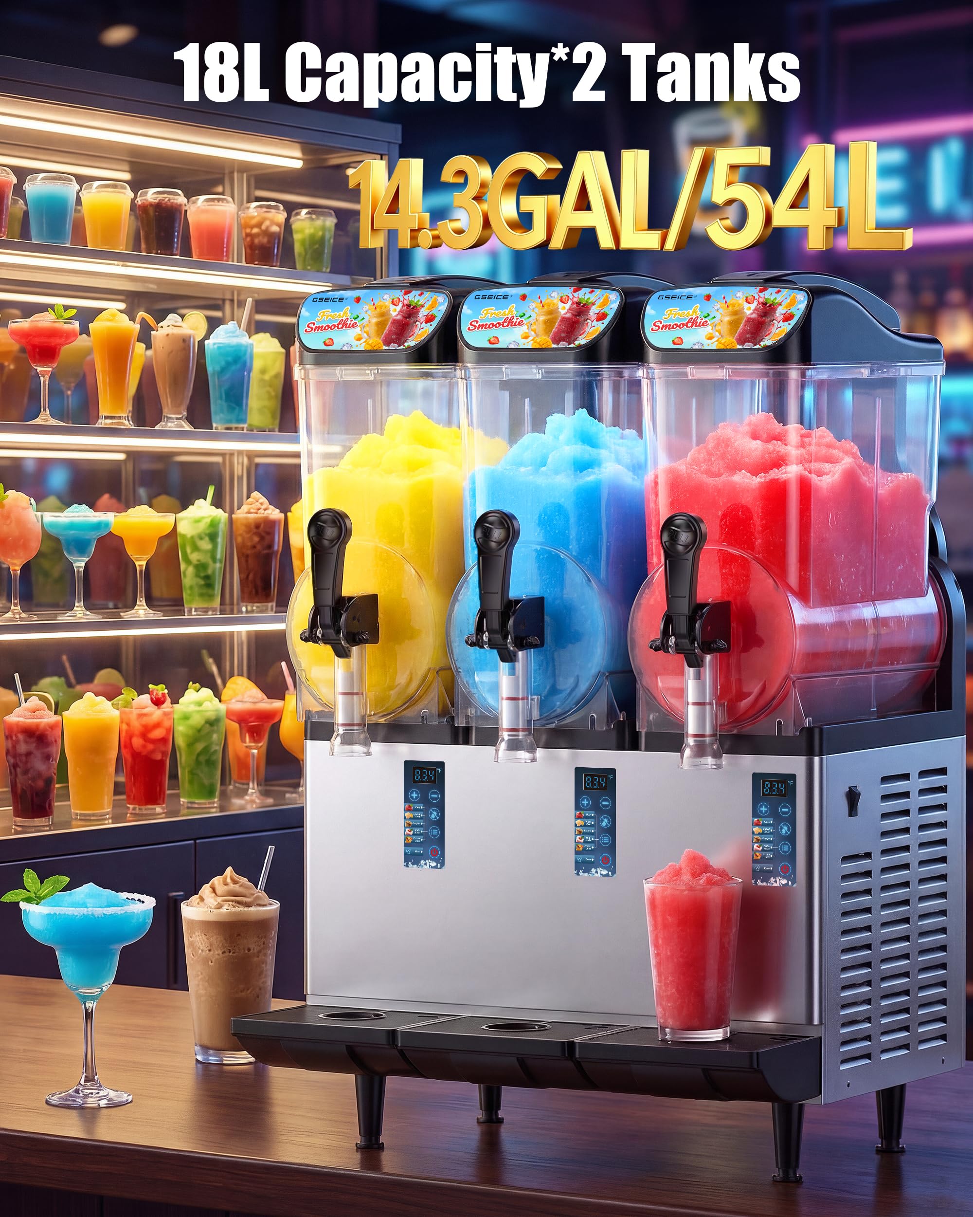 4.8 Gal /18L Commercial Slushie Machine, 5-in-1 Single Tank Slushy Frozen Drink Maker for Restaurants, Bars,Cafe and Home