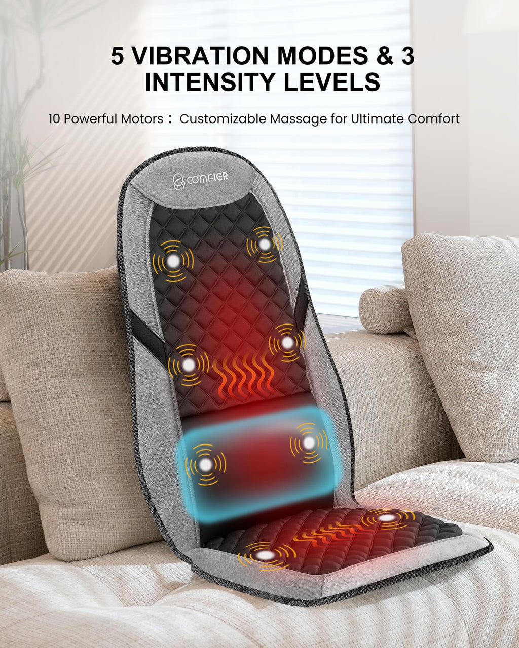 COMFIER Vibration Back Massager Seat Cushion with Heat,Father Day Dad Gifts for Men,10 Motors Massage Chair Pad,Chair Massager for Pain Relief at Office/Home, Father Day Gift