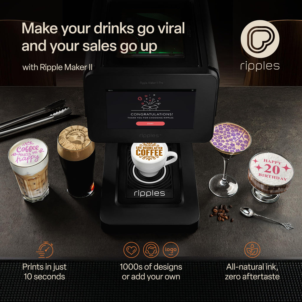 Ripples The Original Maker II, Print on Beverage Foam and Desserts, Plant-Based Ingredients Only, Selfie and Personalized Designs (Machine + Chameleon Pod)
