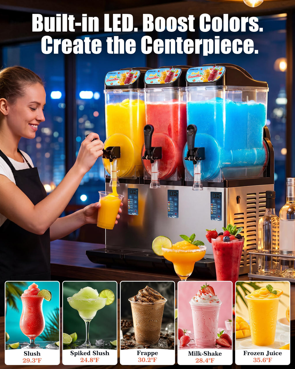 Commercial Slushy Machine 8Gal/30L, Margarita Slushie Smoothie Frozen Drink Maker,5-in-1,Wine Daiquiri Frapper Dispenser for Restaurants, Bars,Cafe and Home Party