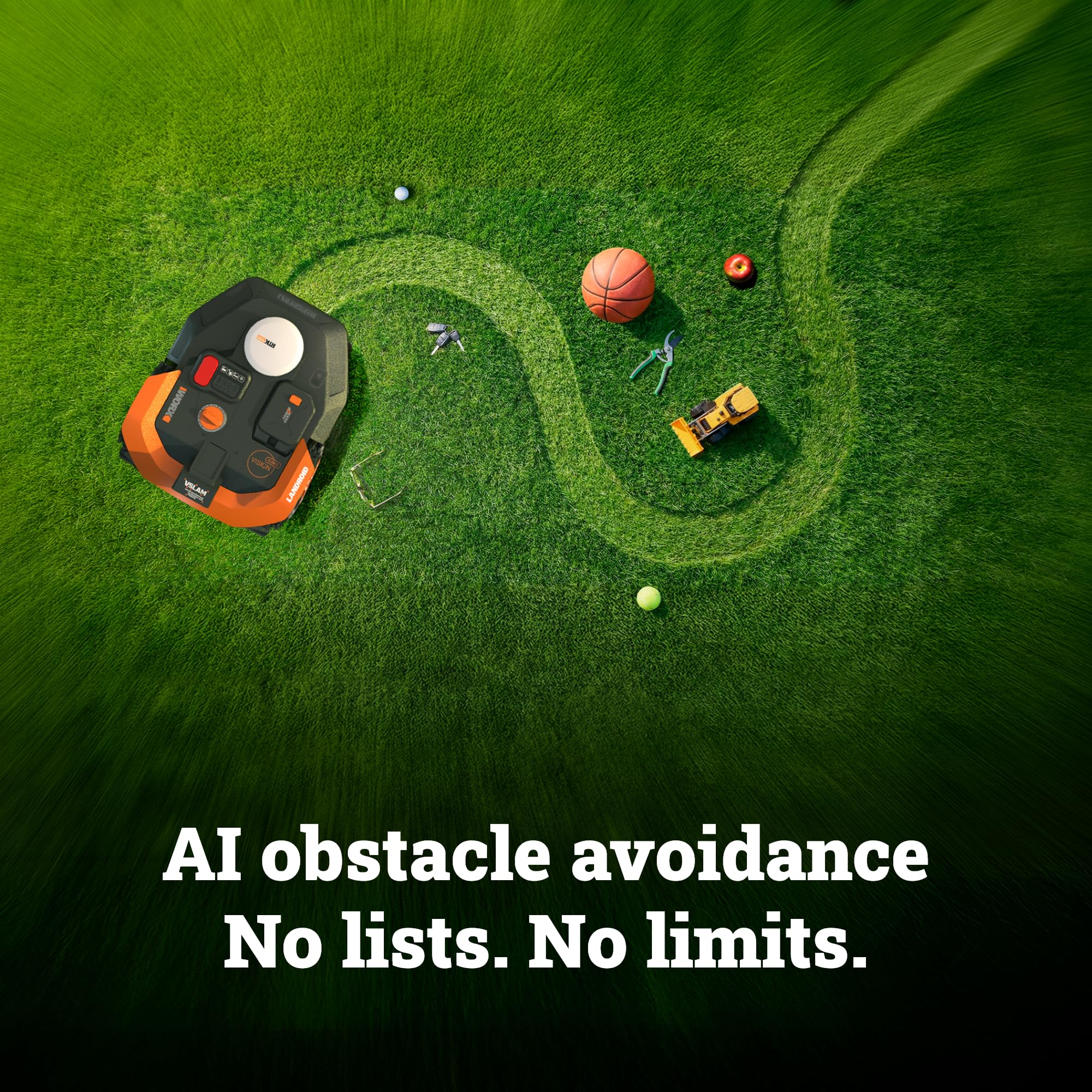 WORX Landroid Vision Cloud Robot Lawn Mower, No Perimeter Wire Robot Mower for 1/4 Acre, AI Obstacle Avoidance and RTK Cloud Navigation, 30% Slope, Auto Mapping, App Control, WR310