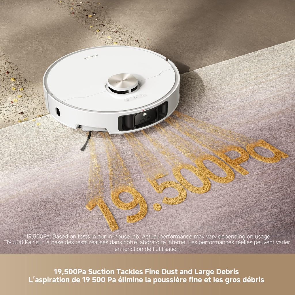 DREAME L60 Ultra Robot Vacuum and Mop, 35,000Pa Suction, Detangling Brush, AI-Enhanced 3D ToF Vision, 100℃ Mop Self-Cleaning, 280+ Object Types, Extendable Side Brush and Mop, White