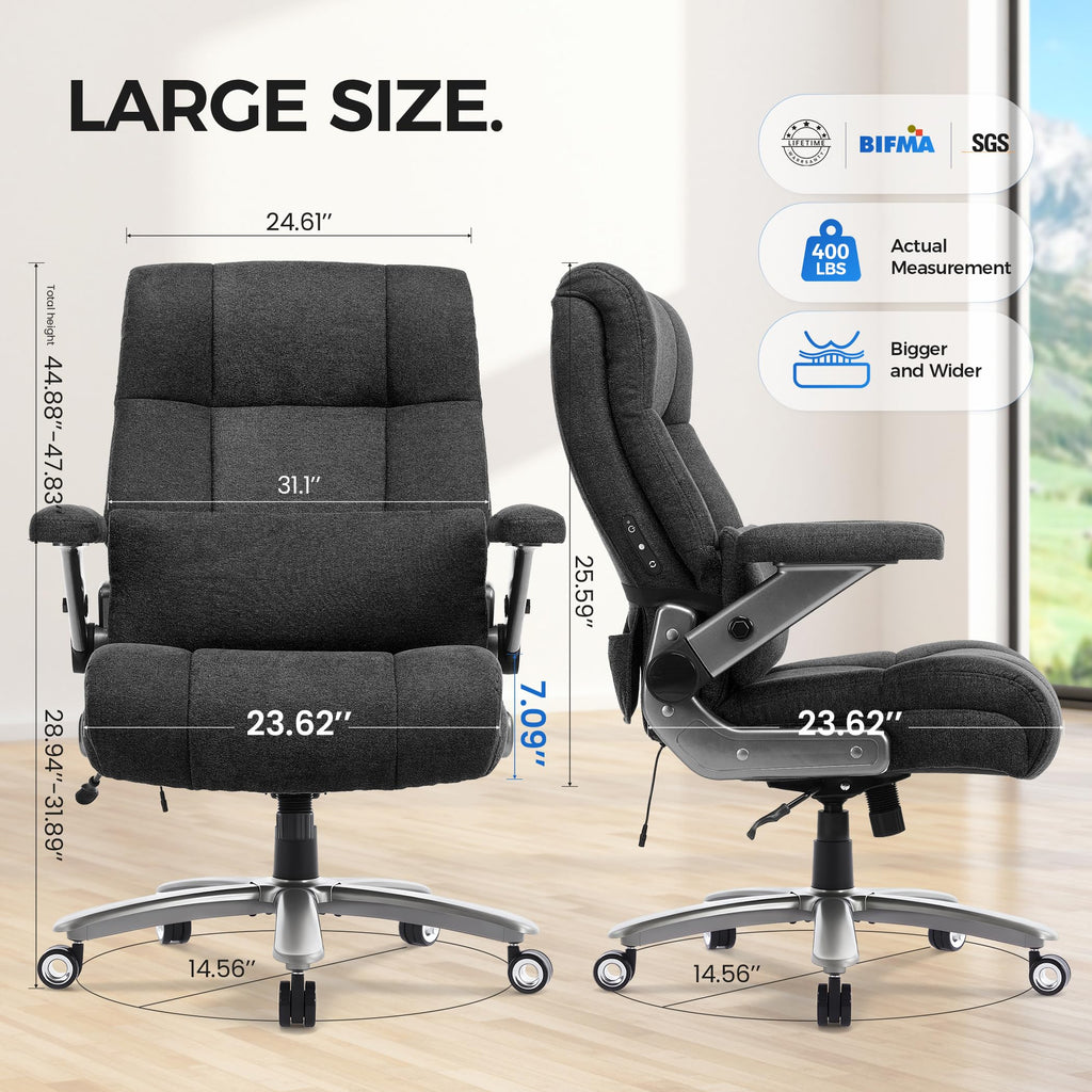 500lbs 3D Kneading Massage Office Chair with FootRest, Big and Tall Ergonomic Reclining Computer Gaming Chair, Padded Linkage Armrests, Heavy Duty Metal Base Executive Office Chair