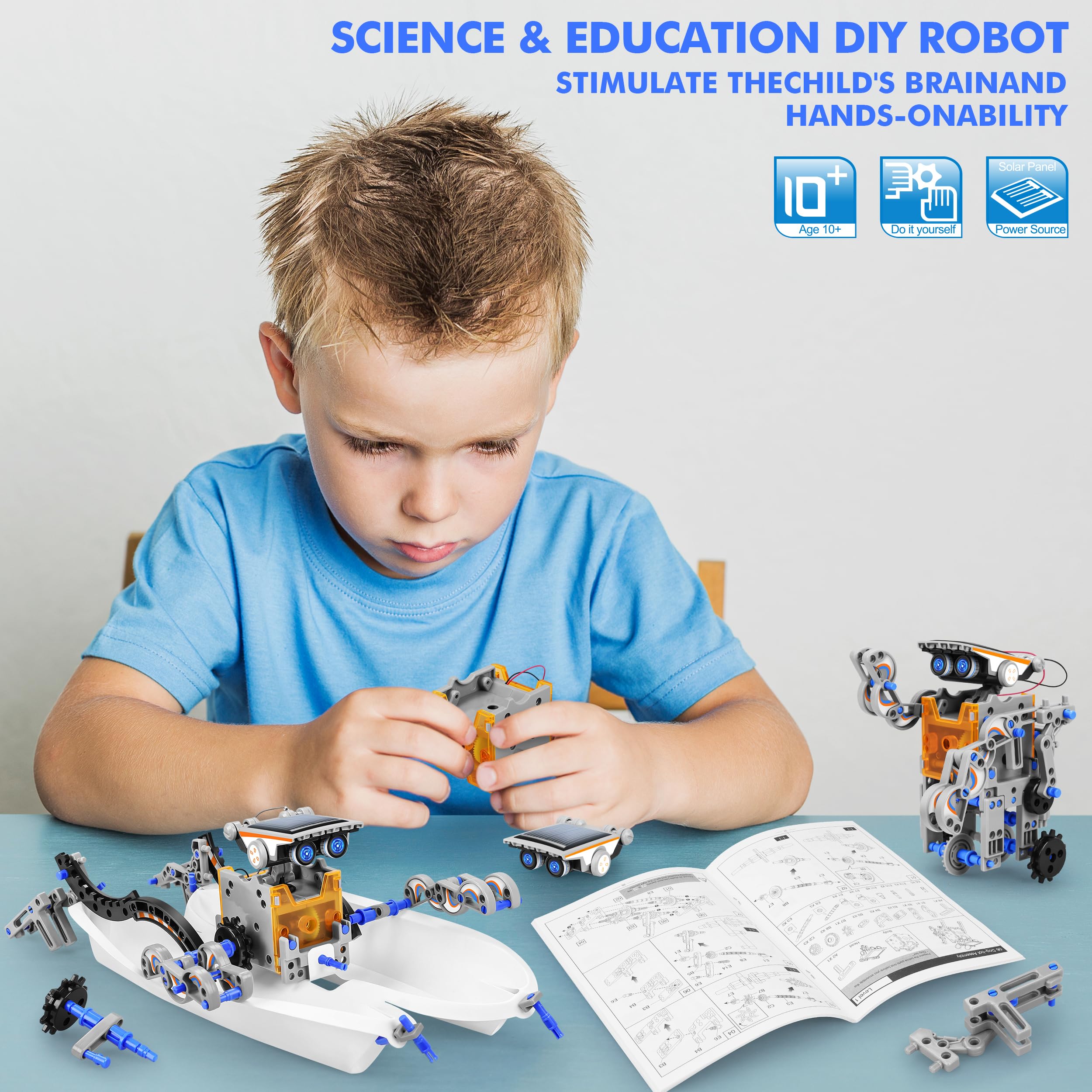 Bottleboom STEM 13-in-1 Education Solar Power Robots Toys for Boys Age 8-12, Educational Toy Science Kits for Kids Experiment Robotics Set Birthday Gifts for 8 9 10 11 12 Years Old
