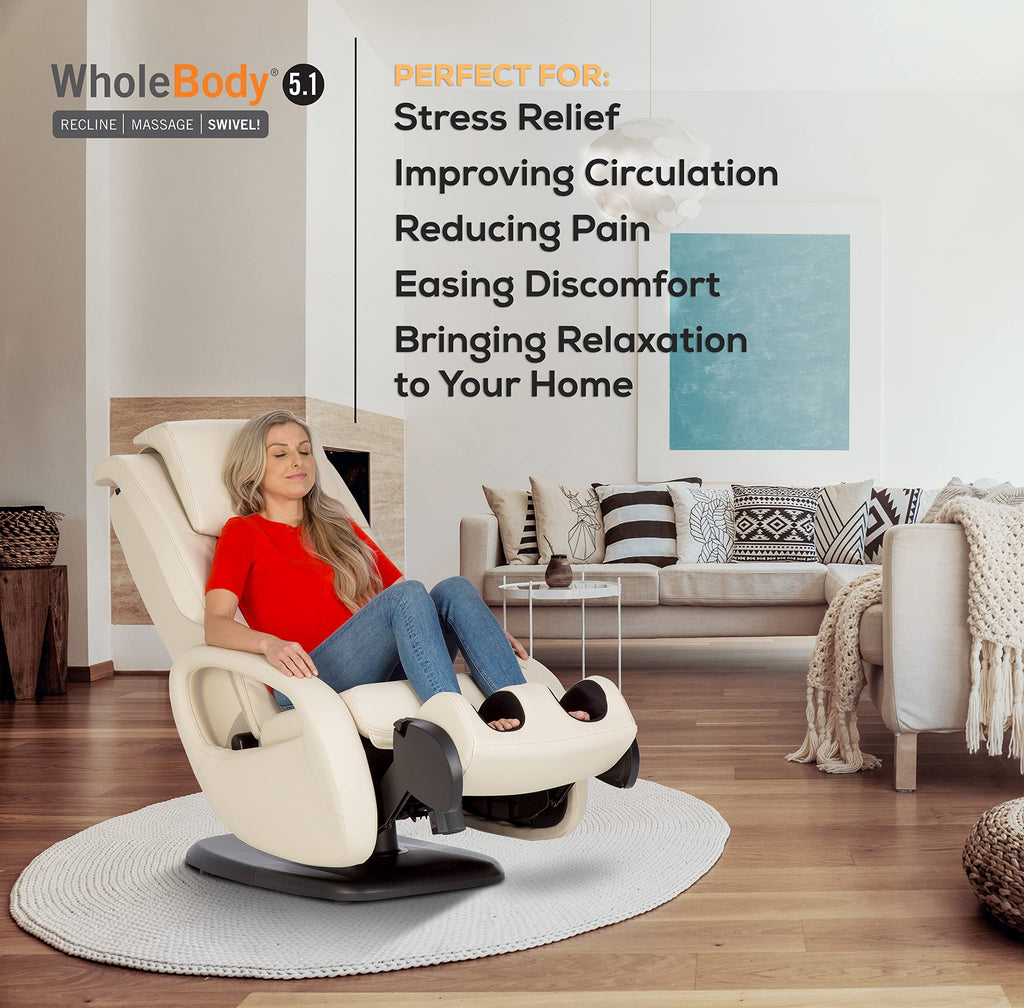 Human Touch WholeBody 5.1 Full Body Massage Chair Recliner Living Room Chair w/Retractable Ottoman- Personal Professional-Grade Stress + Muscle Pain Relief for Foot Leg Back Neck Massager - Bone