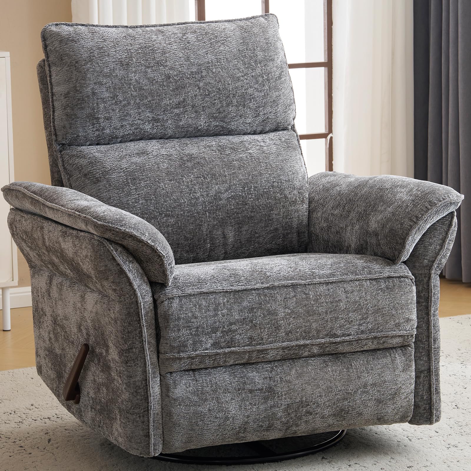 Oversized Rocking Chair Nursery with Massage and Heat, Glider Recliner Nursery Chair with Adjustable Headrest, Power Swivel Rocker Recliner Chair with USB Port, Dark Grey