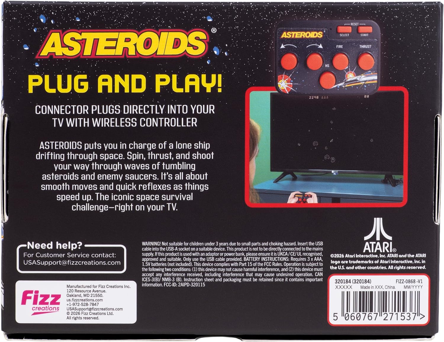 Asteroids Plug & Play Retro TV Game Console – HDMI Arcade Gaming System with Wireless Controller, Classic Space Shooter Video Game, No WiFi Required, Portable Home Gaming Device for Kids & Adults