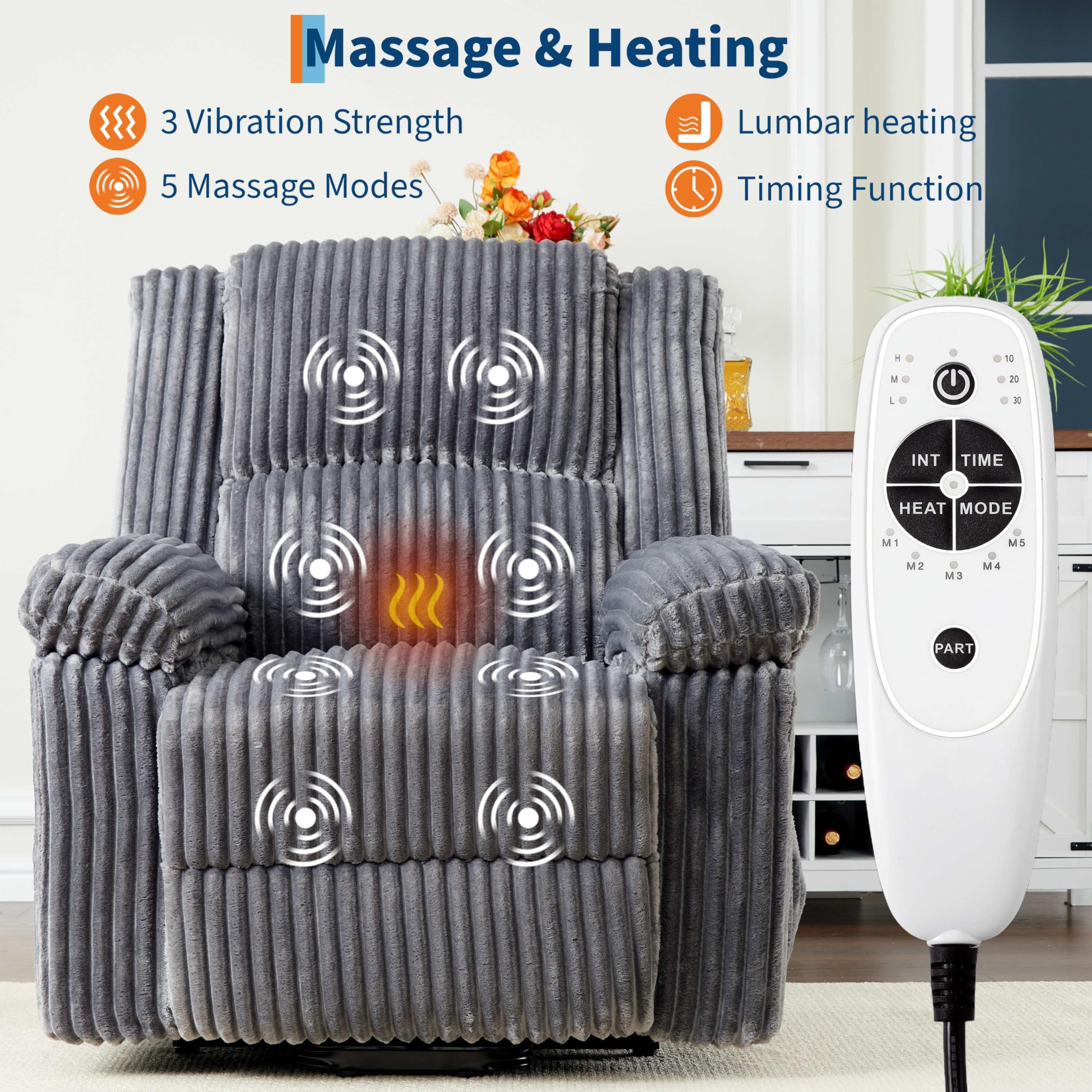 GarveeHome Power Lift Recliner Chair - Heat and Massage, PU Leather Electric Lift Recliner for Elderly & Mobility Impaired，Reclining Sofa with Side Pocket for Living Room